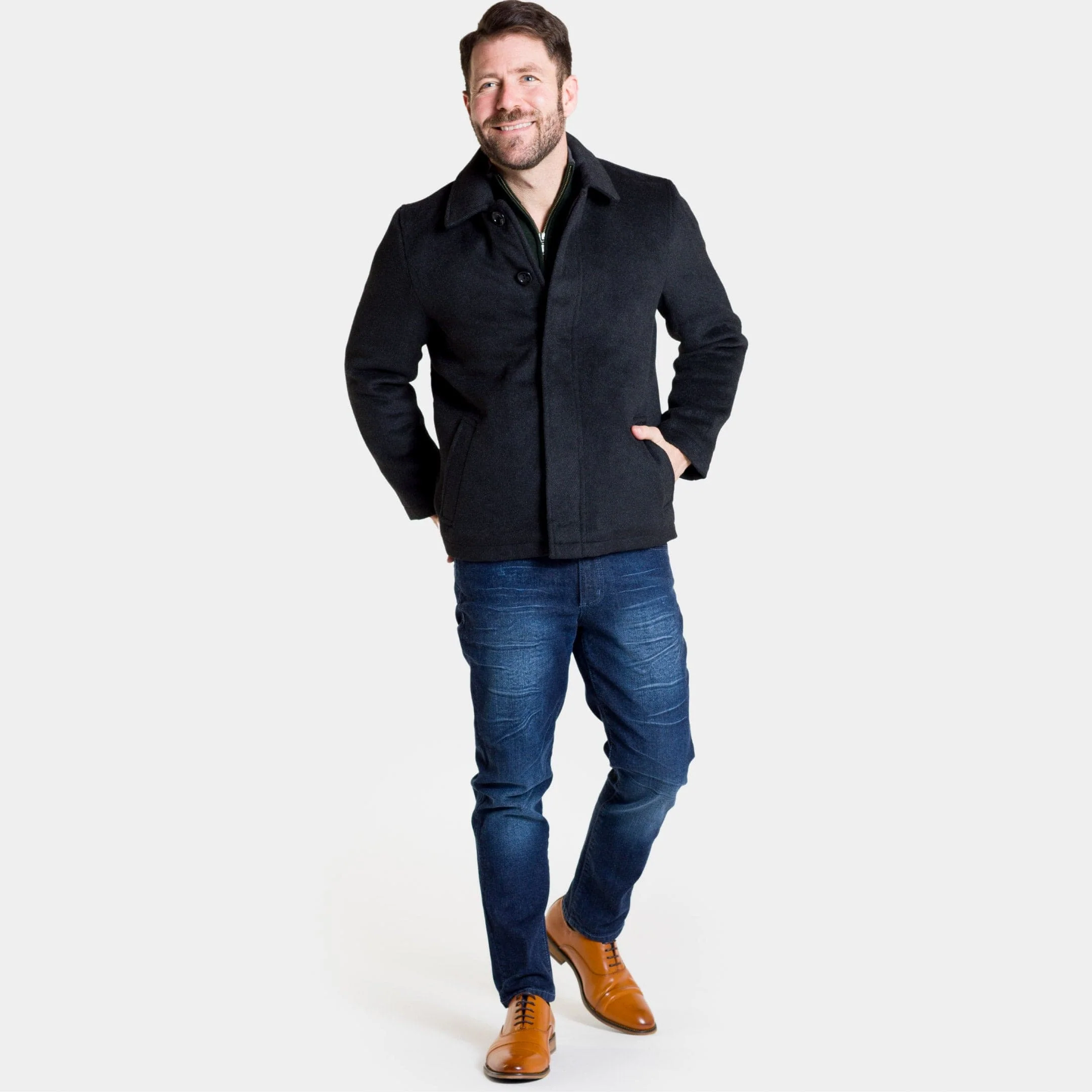 Black Herringbone Peacoat - Image 2