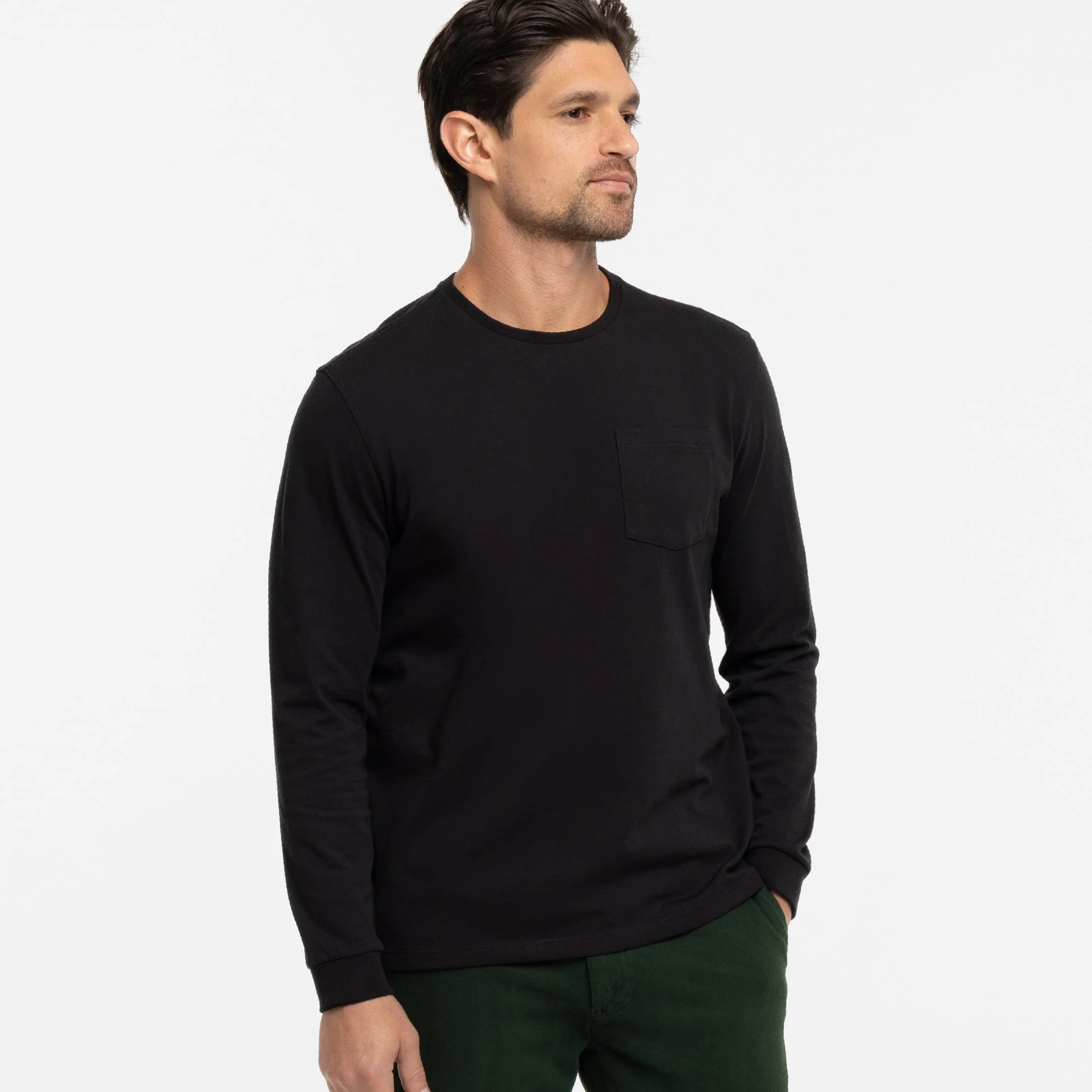 Black Long Sleeve Pima Cotton Crew Neck Tee