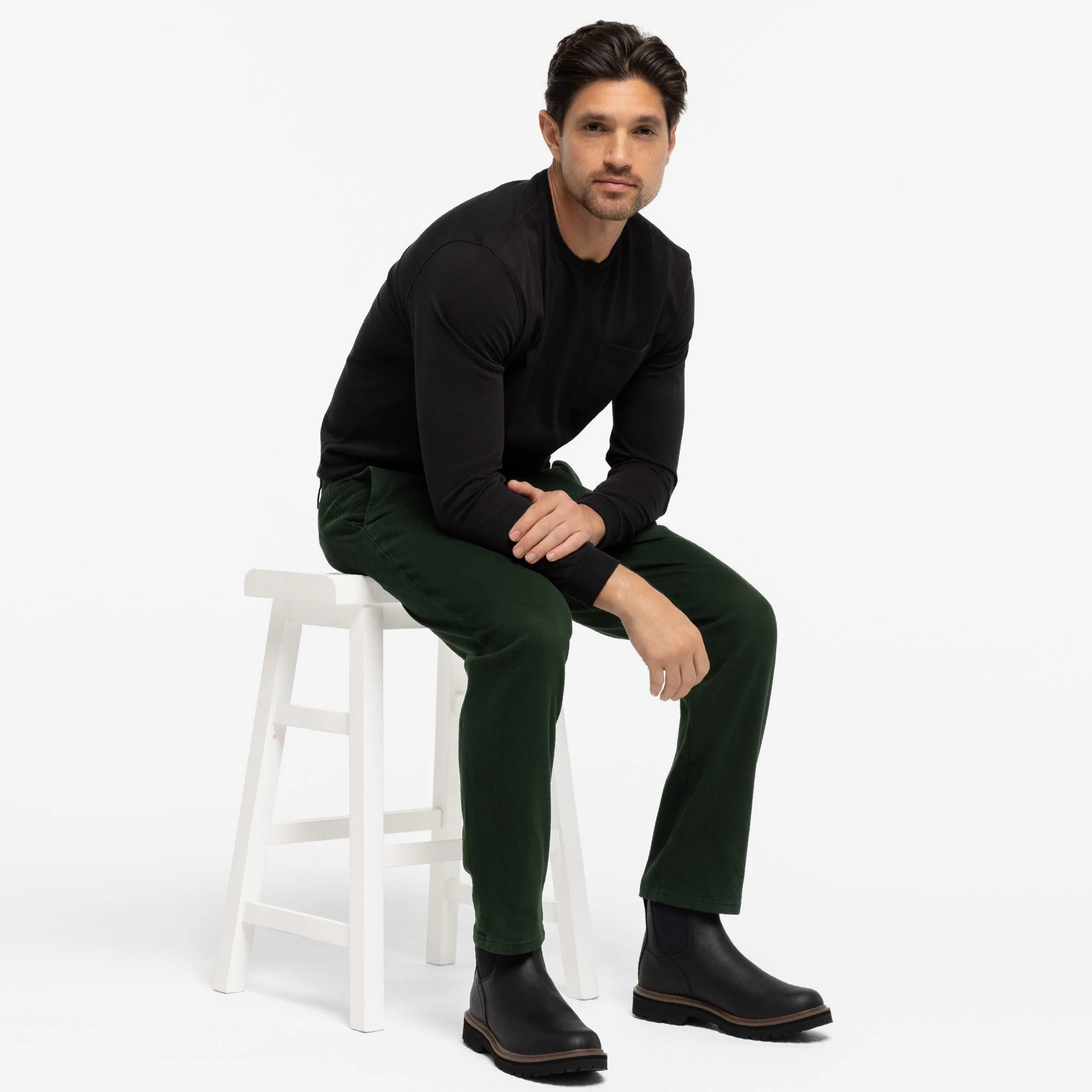 Black Long Sleeve Pima Cotton Crew Neck Tee - Image 2