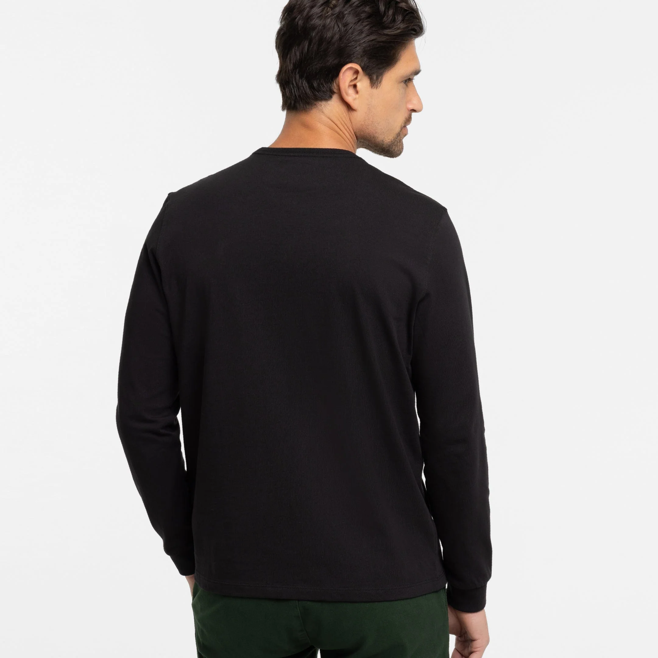 Black Long Sleeve Pima Cotton Crew Neck Tee - Image 3