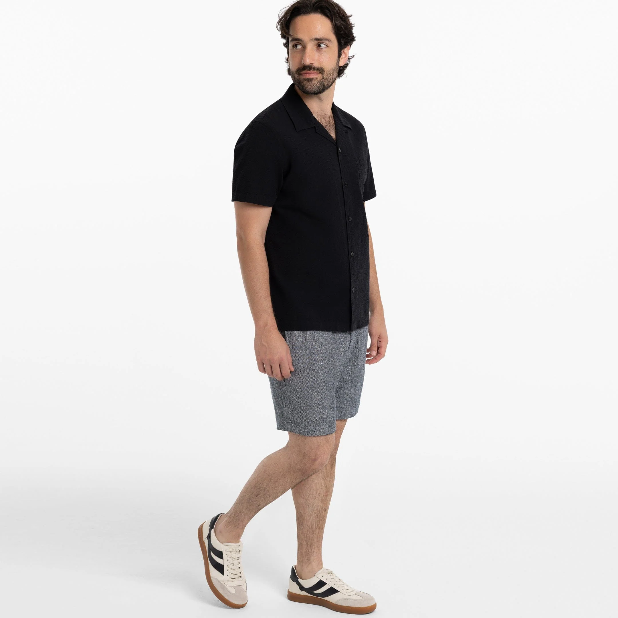 Black Seersucker Camp Collar Short Sleeve Shirt - Image 2