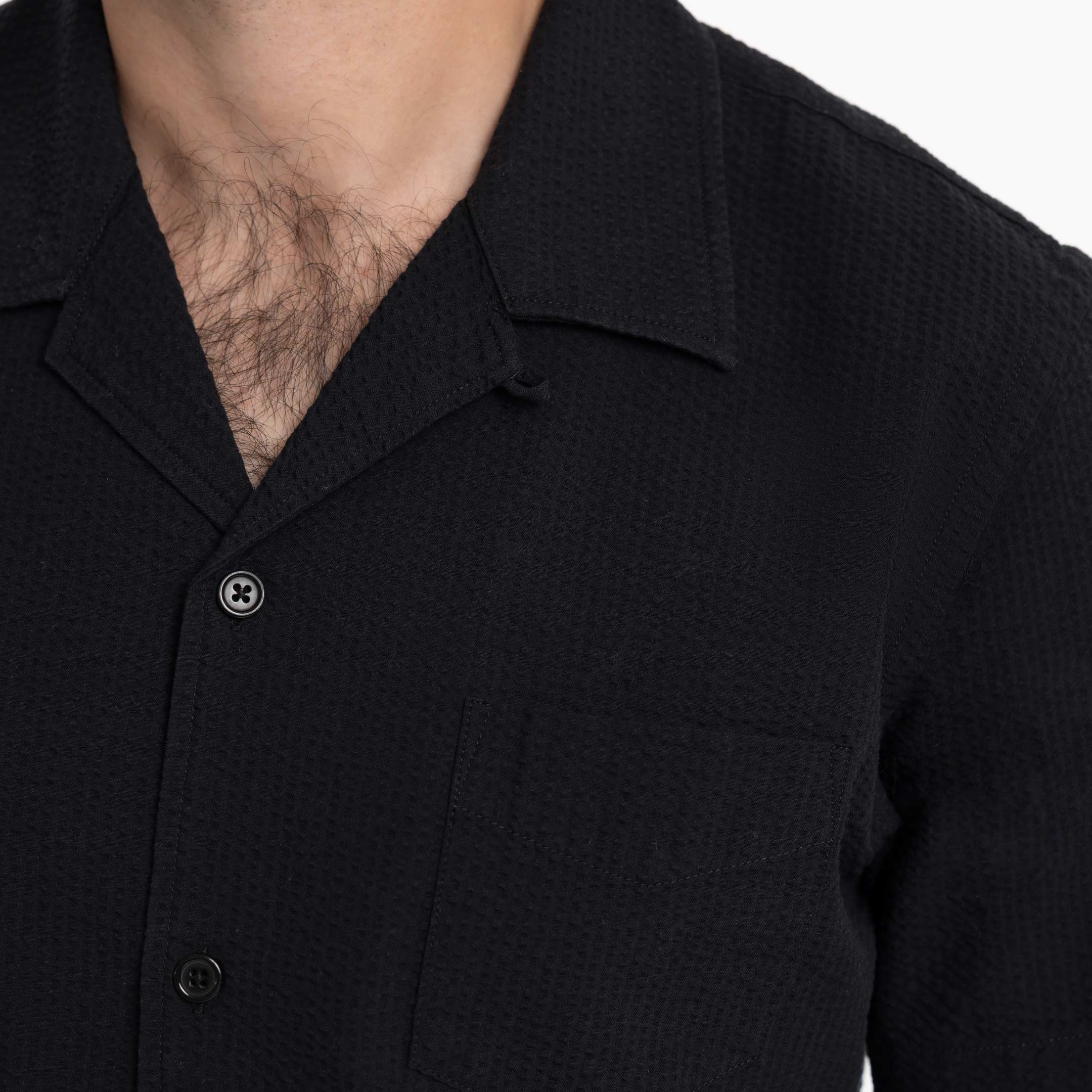 Black Seersucker Camp Collar Short Sleeve Shirt - Image 4