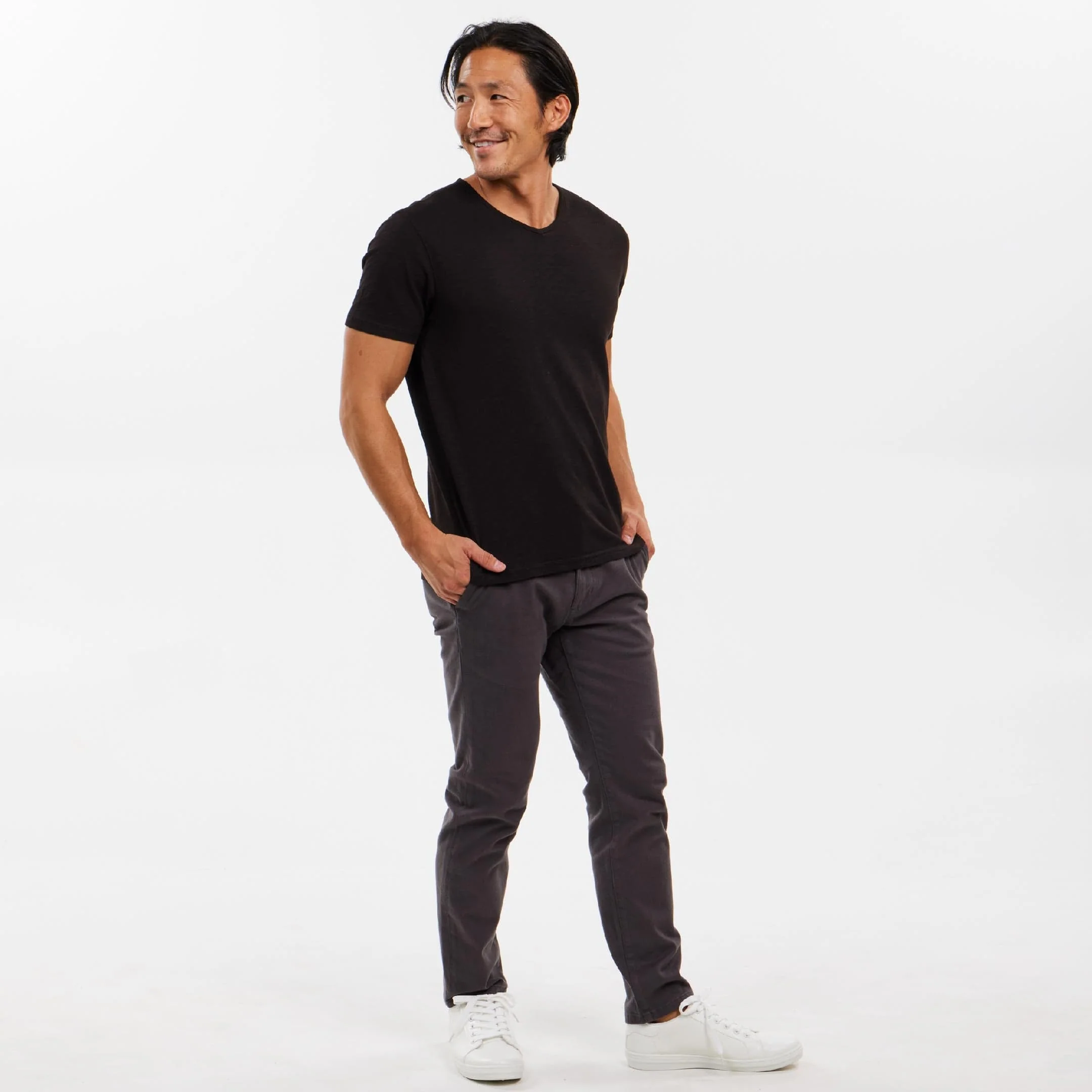 Black Textured V Neck Tee - Image 2