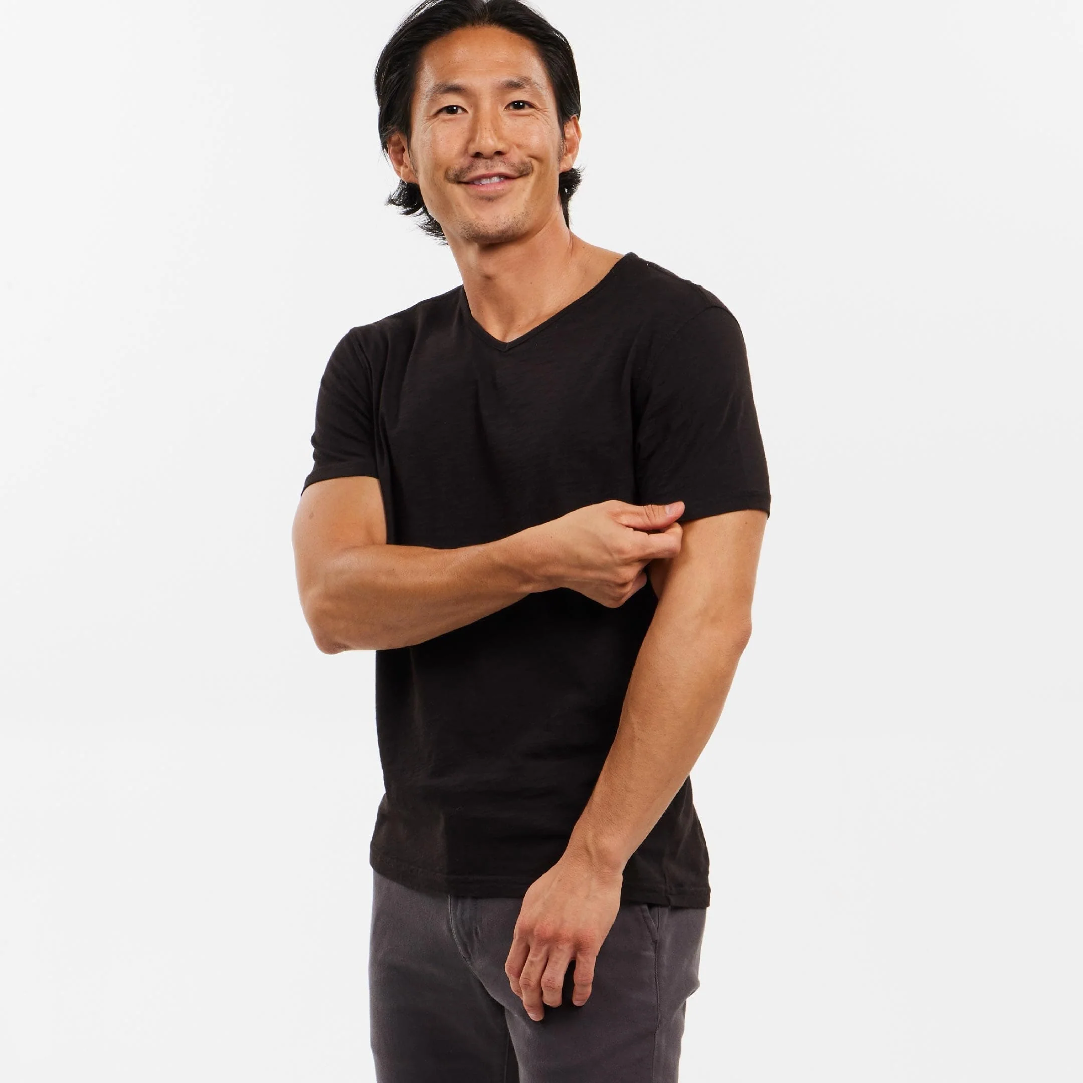 Black Textured V Neck Tee - Image 6