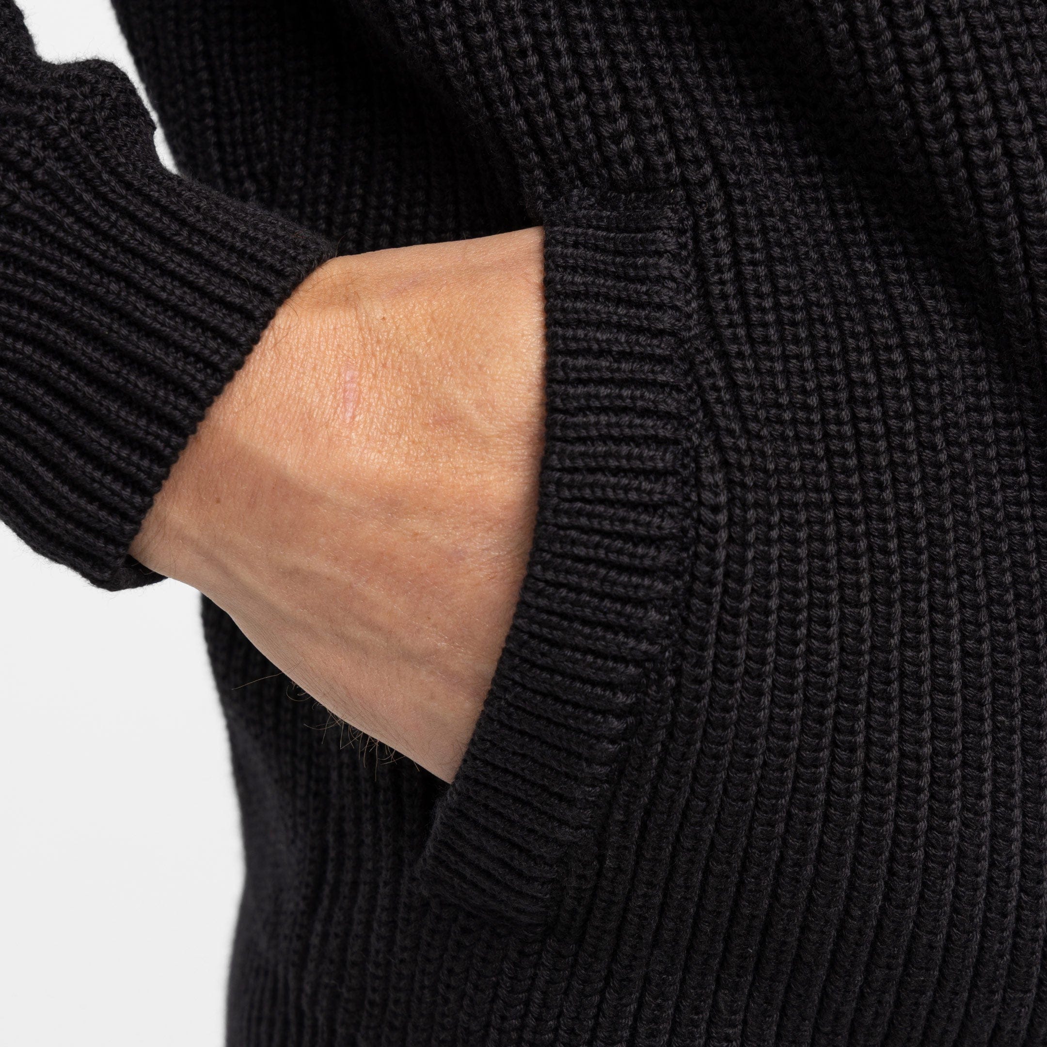 Black Waffle Knit Full-Zip Sweater - Image 5
