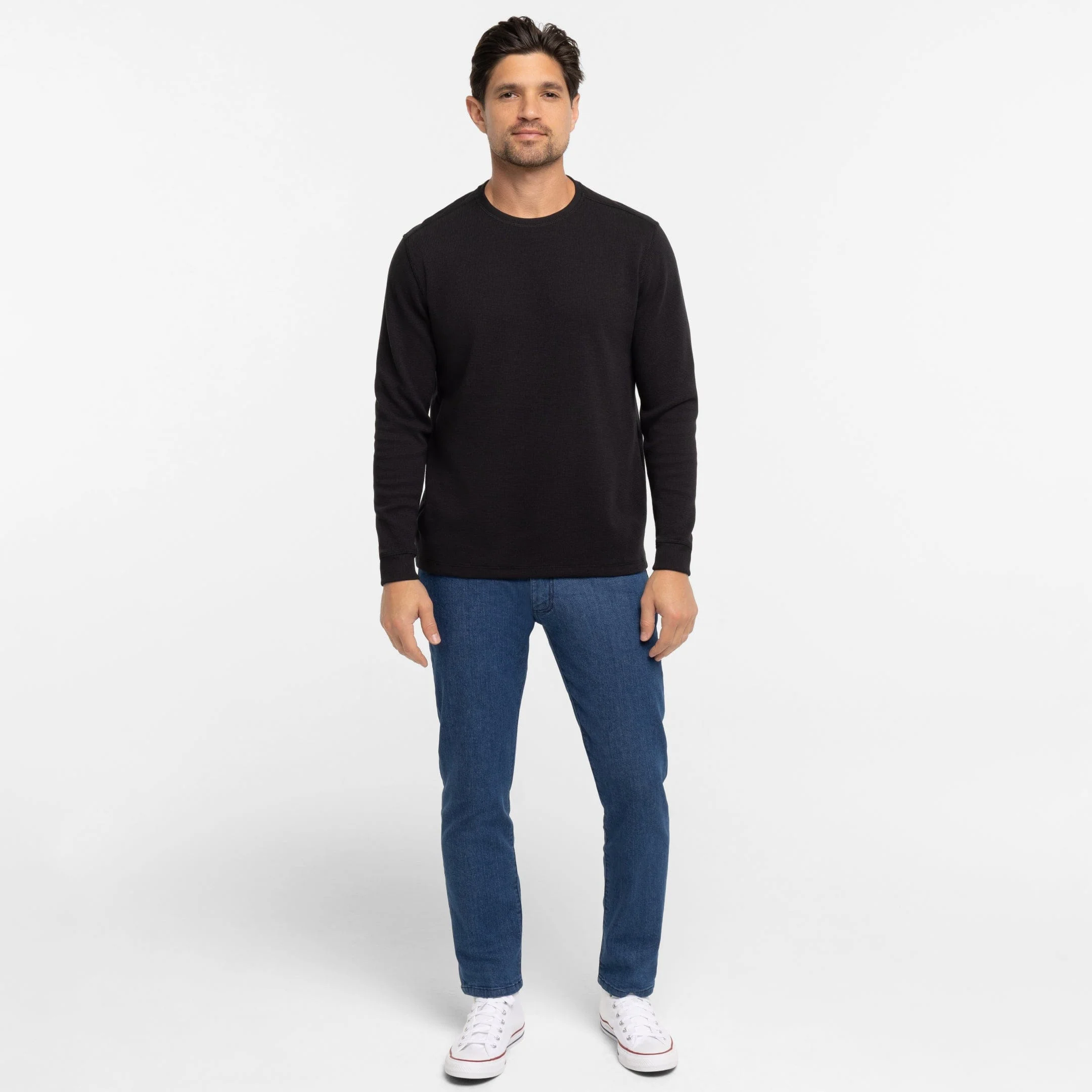 Black Waffle Long Sleeve Crew Neck Tee - Image 2