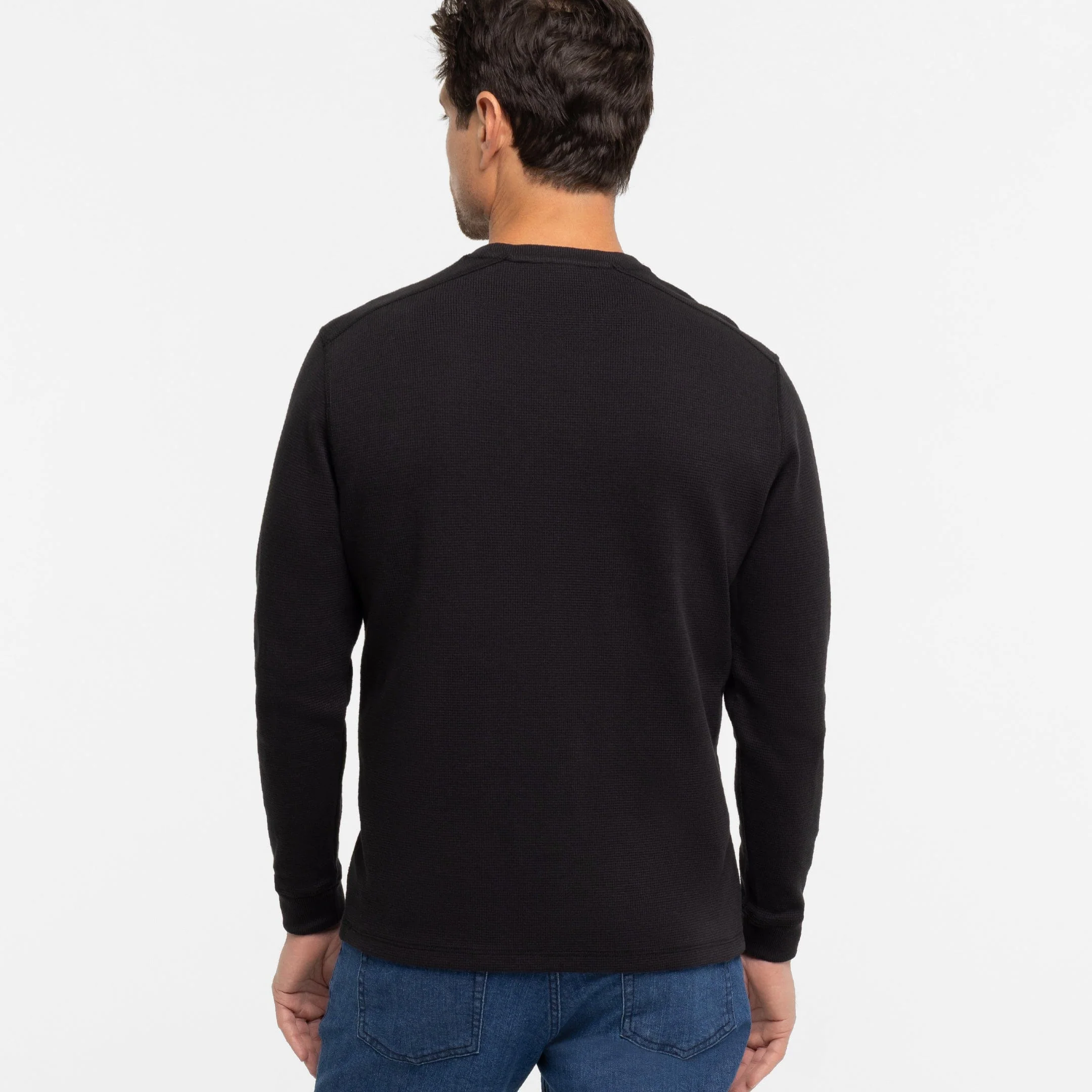 Black Waffle Long Sleeve Crew Neck Tee - Image 3