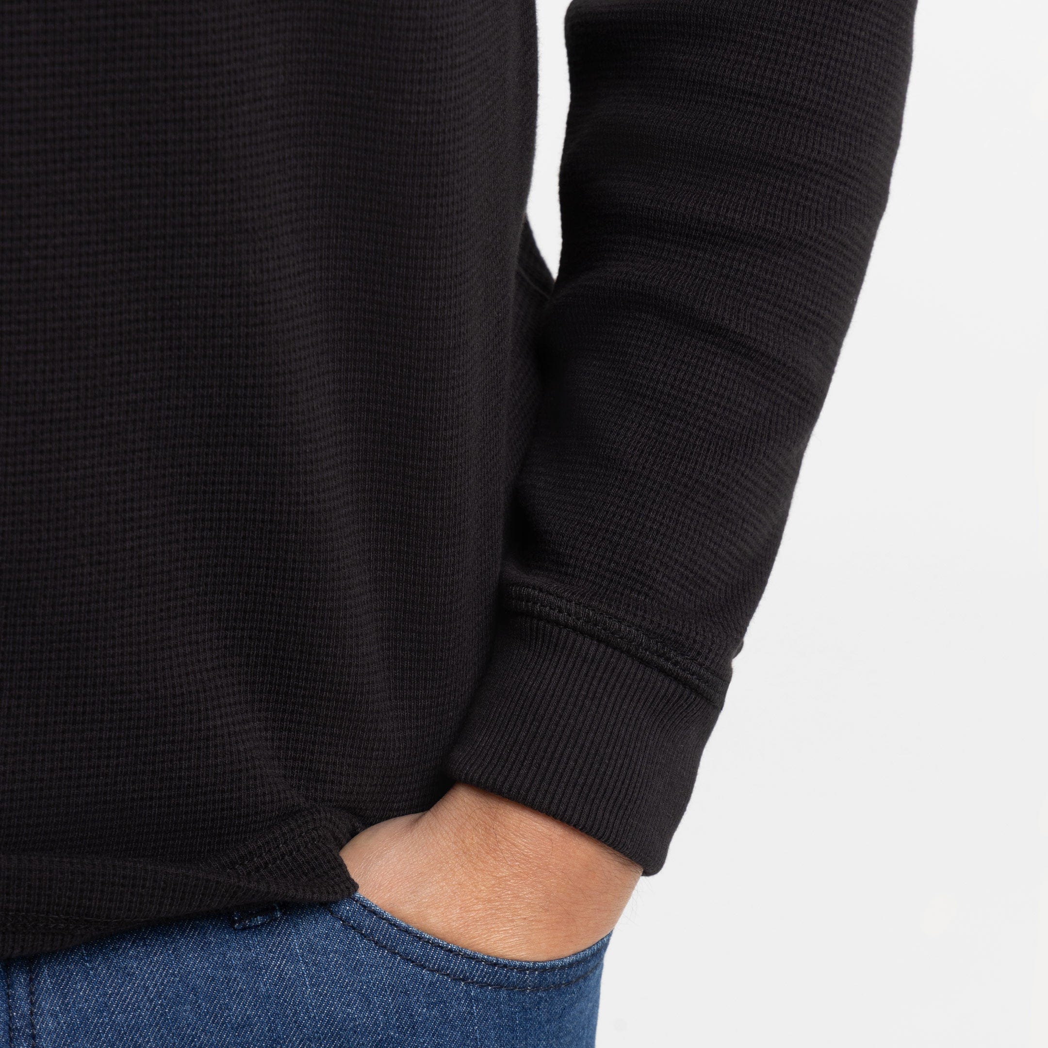 Black Waffle Long Sleeve Crew Neck Tee - Image 4