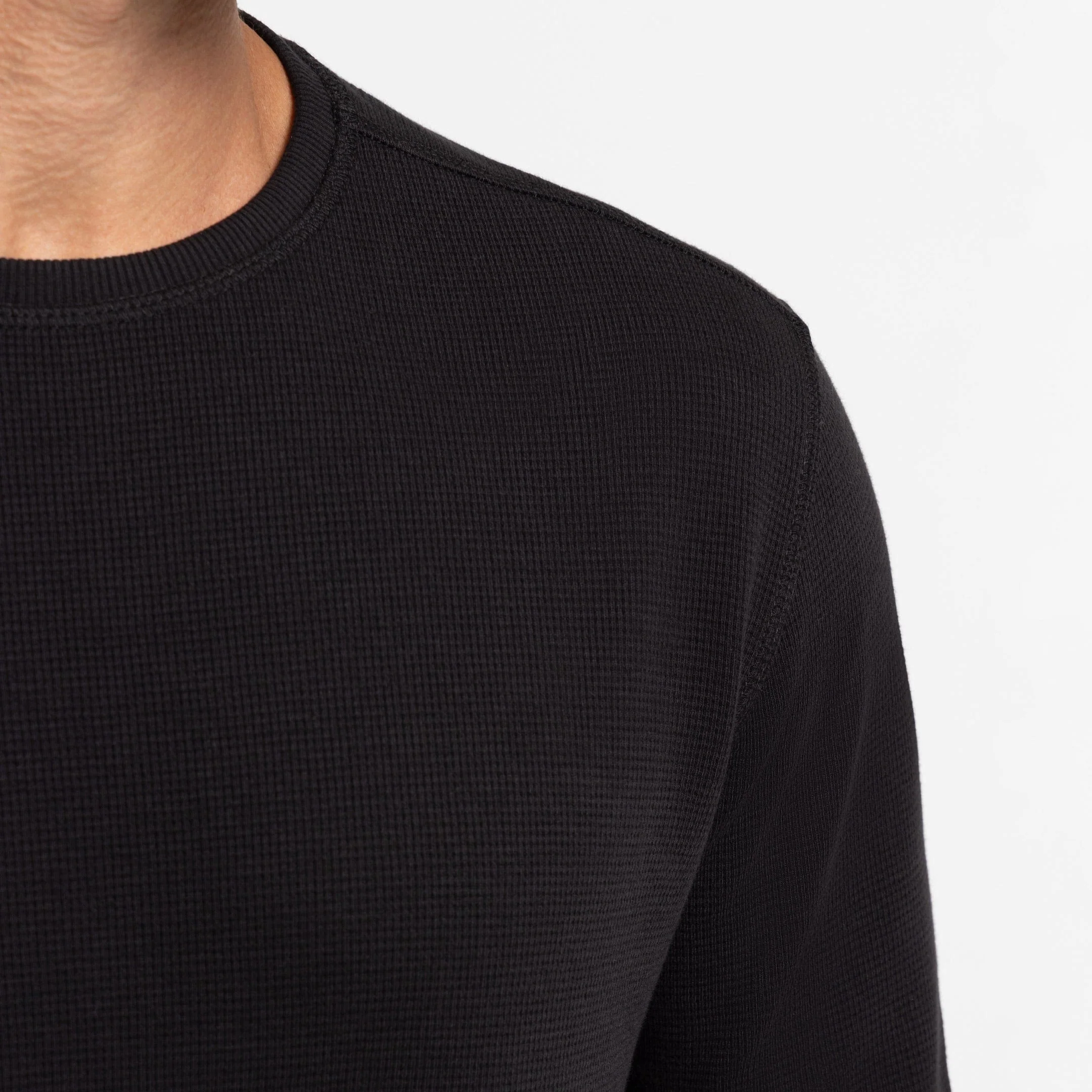 Black Waffle Long Sleeve Crew Neck Tee - Image 5