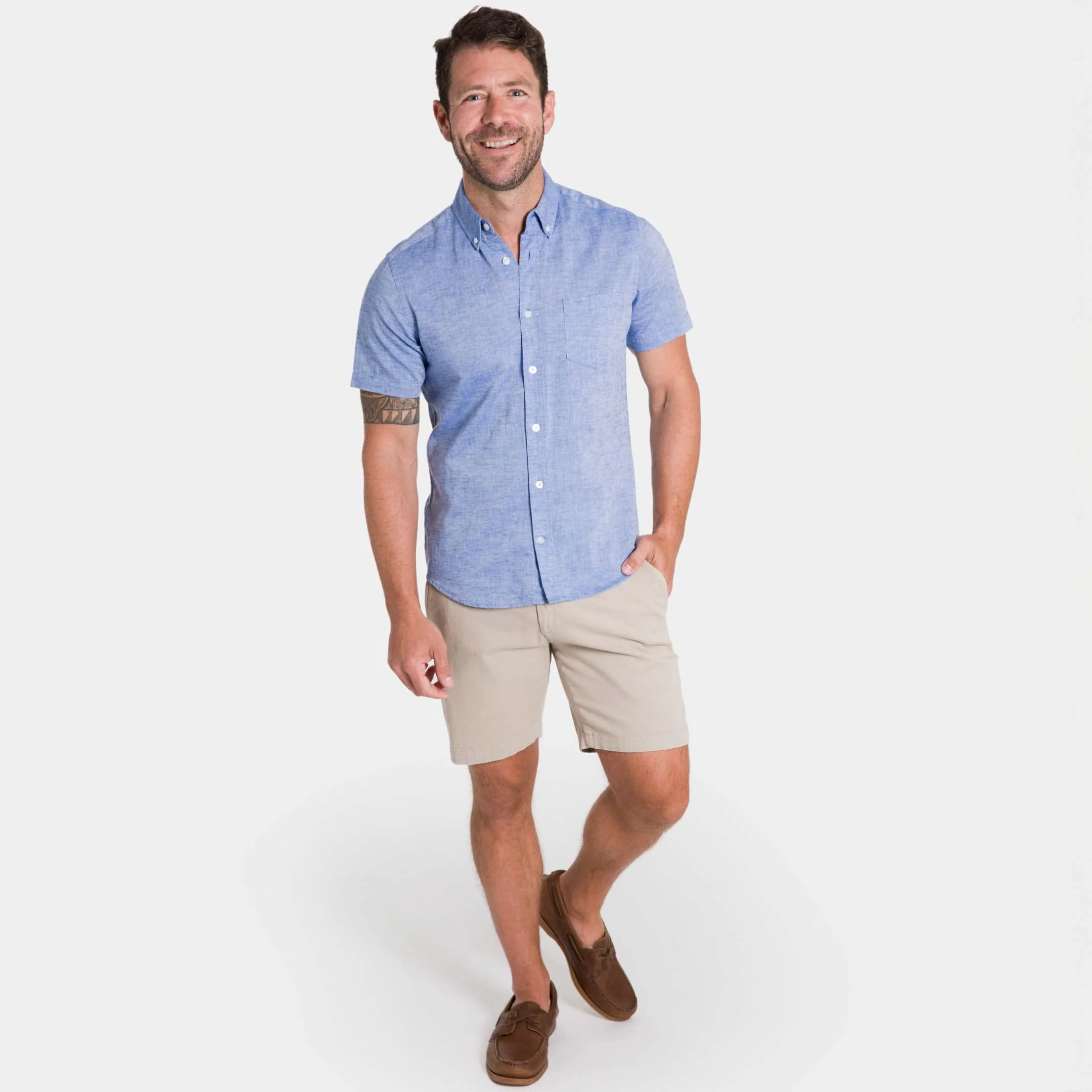 Blue Linen Short Sleeve Shirt - Image 2