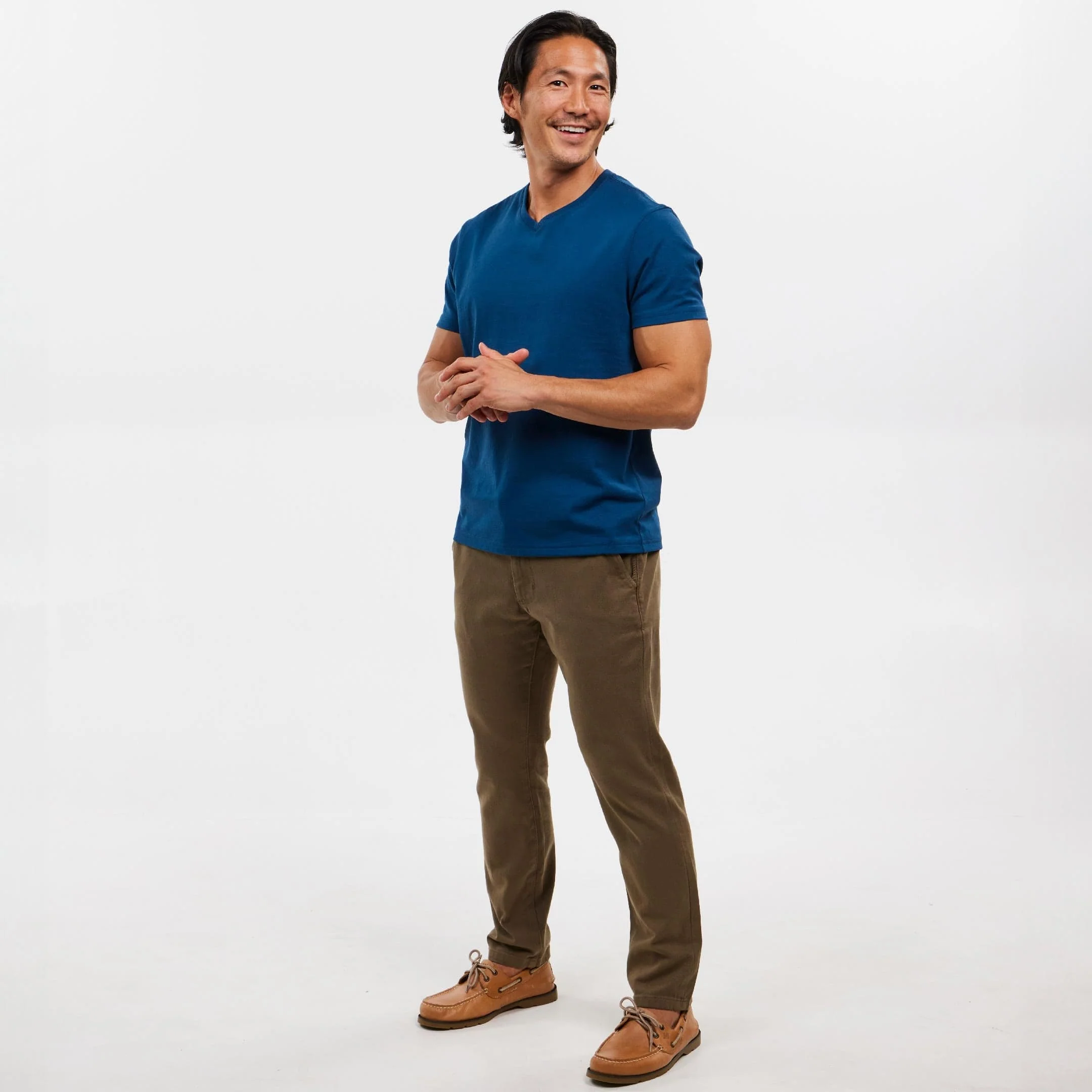 Blue Pima Cotton V Neck Tee - Image 2
