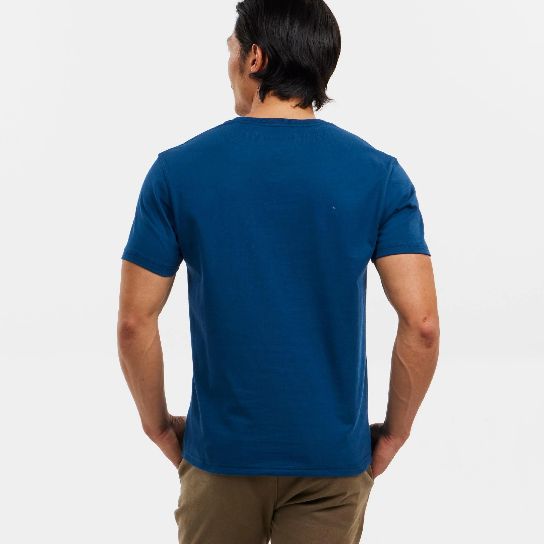 Blue Pima Cotton V Neck Tee - Image 3