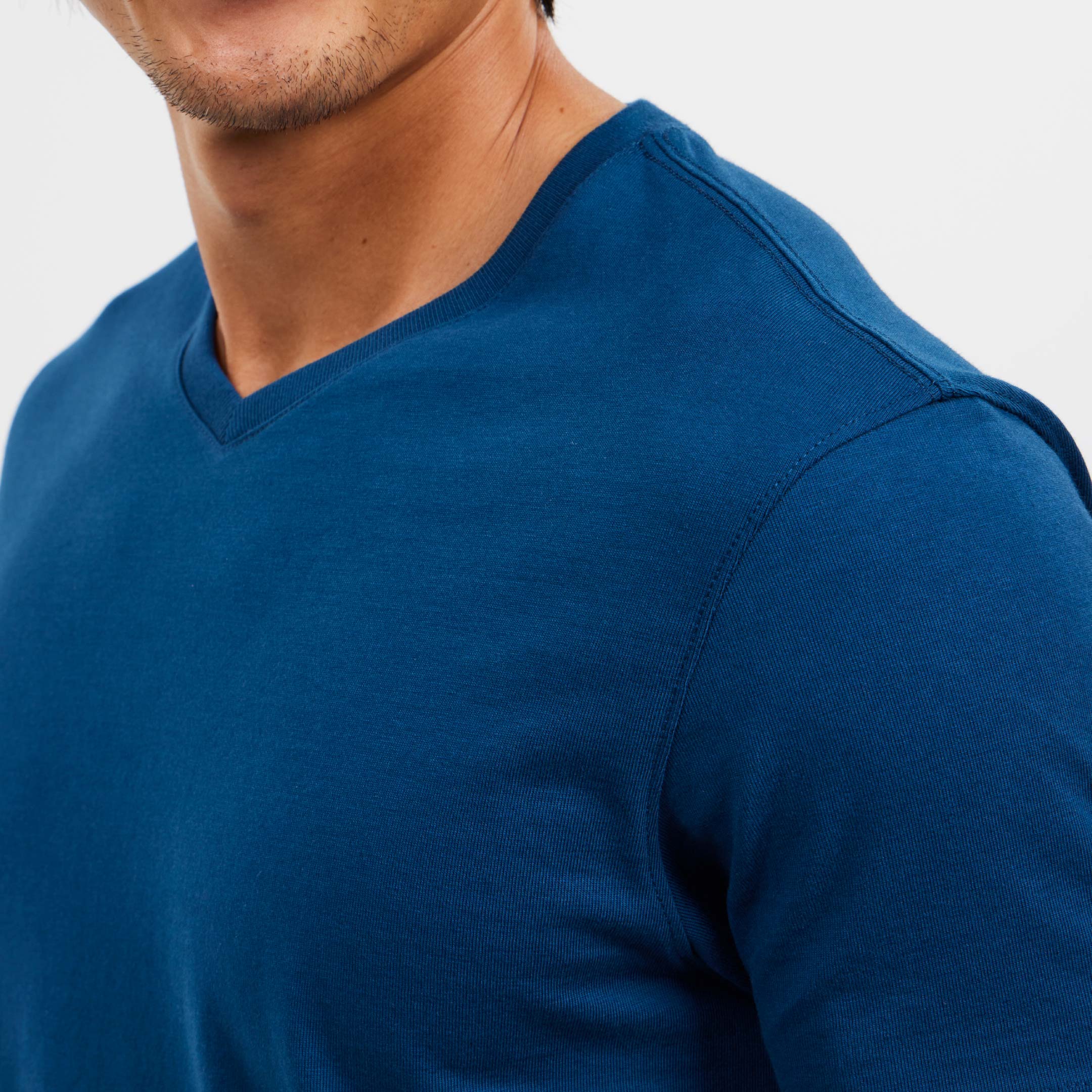 Blue Pima Cotton V Neck Tee - Image 4