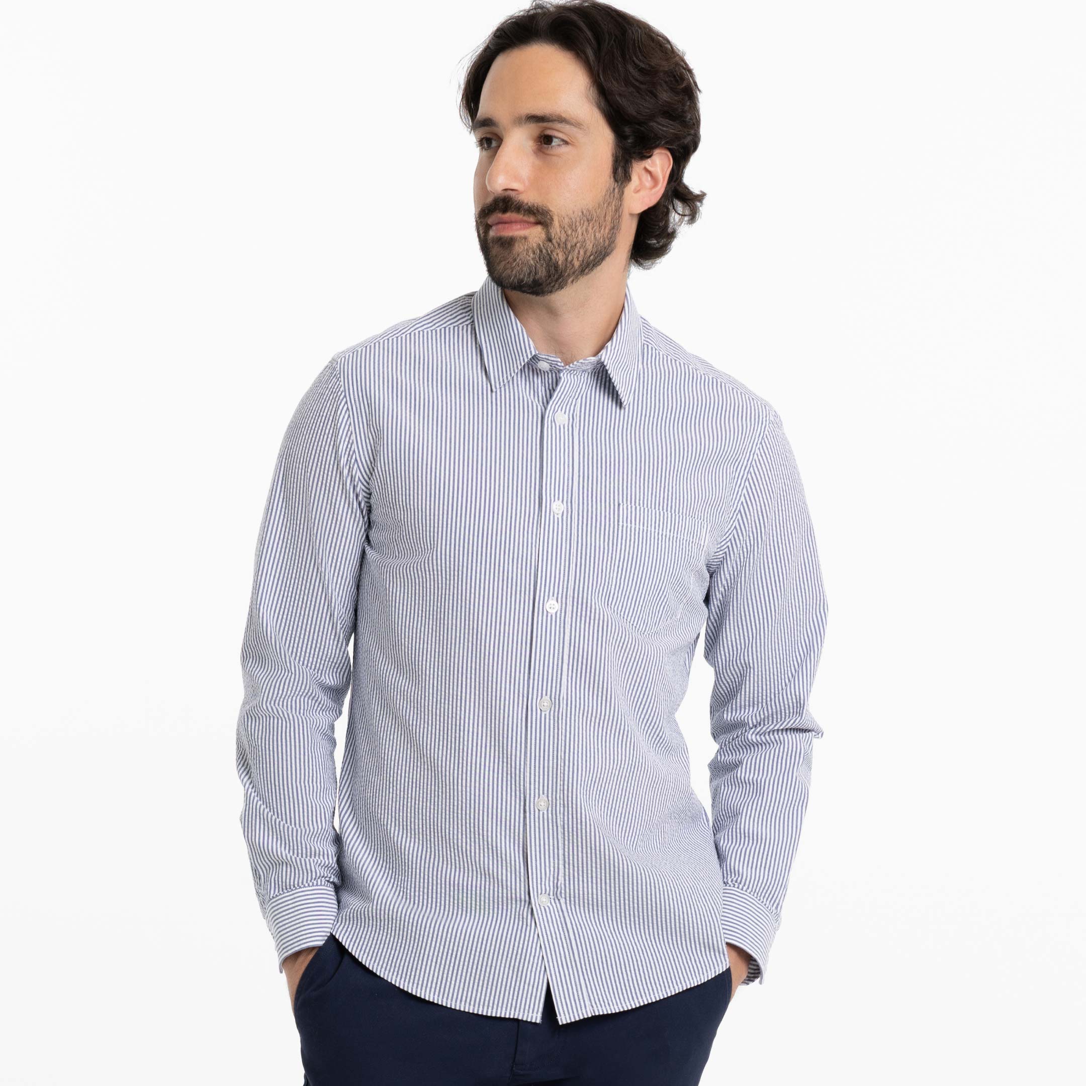 Blue Stripe Seersucker Shirt