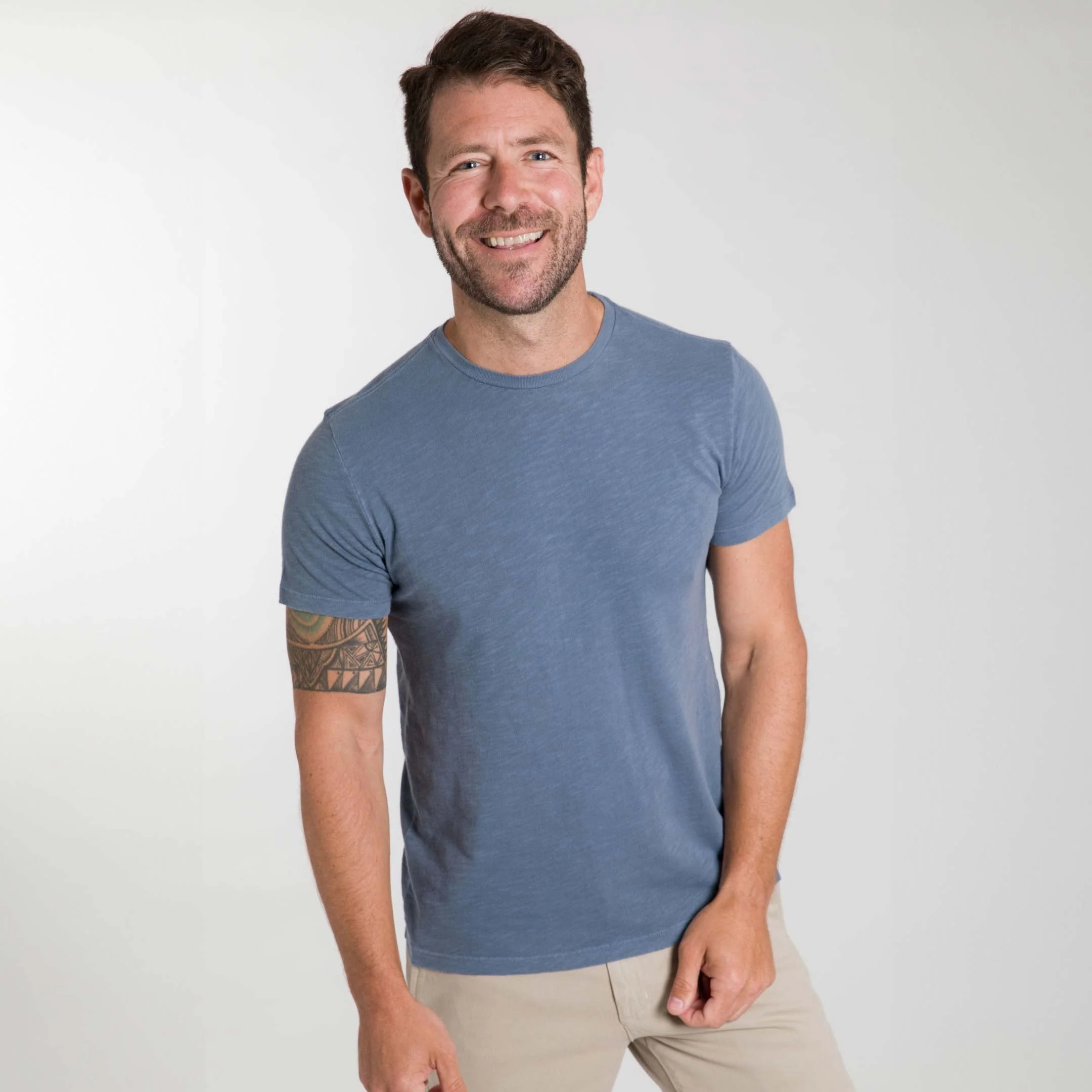 Blue Textured Crew Neck Tee