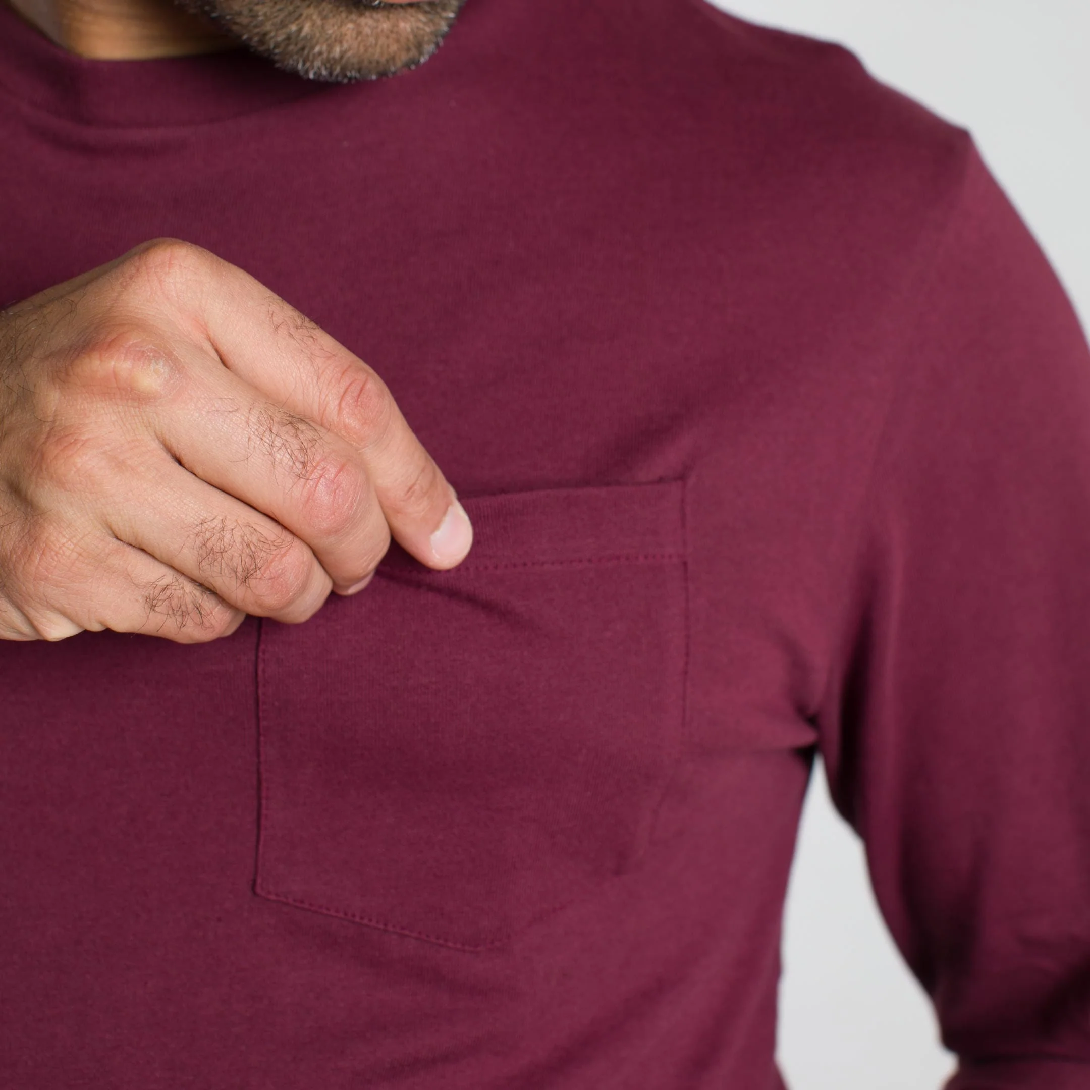 Burgundy Long Sleeve Pocket Tee - Image 4