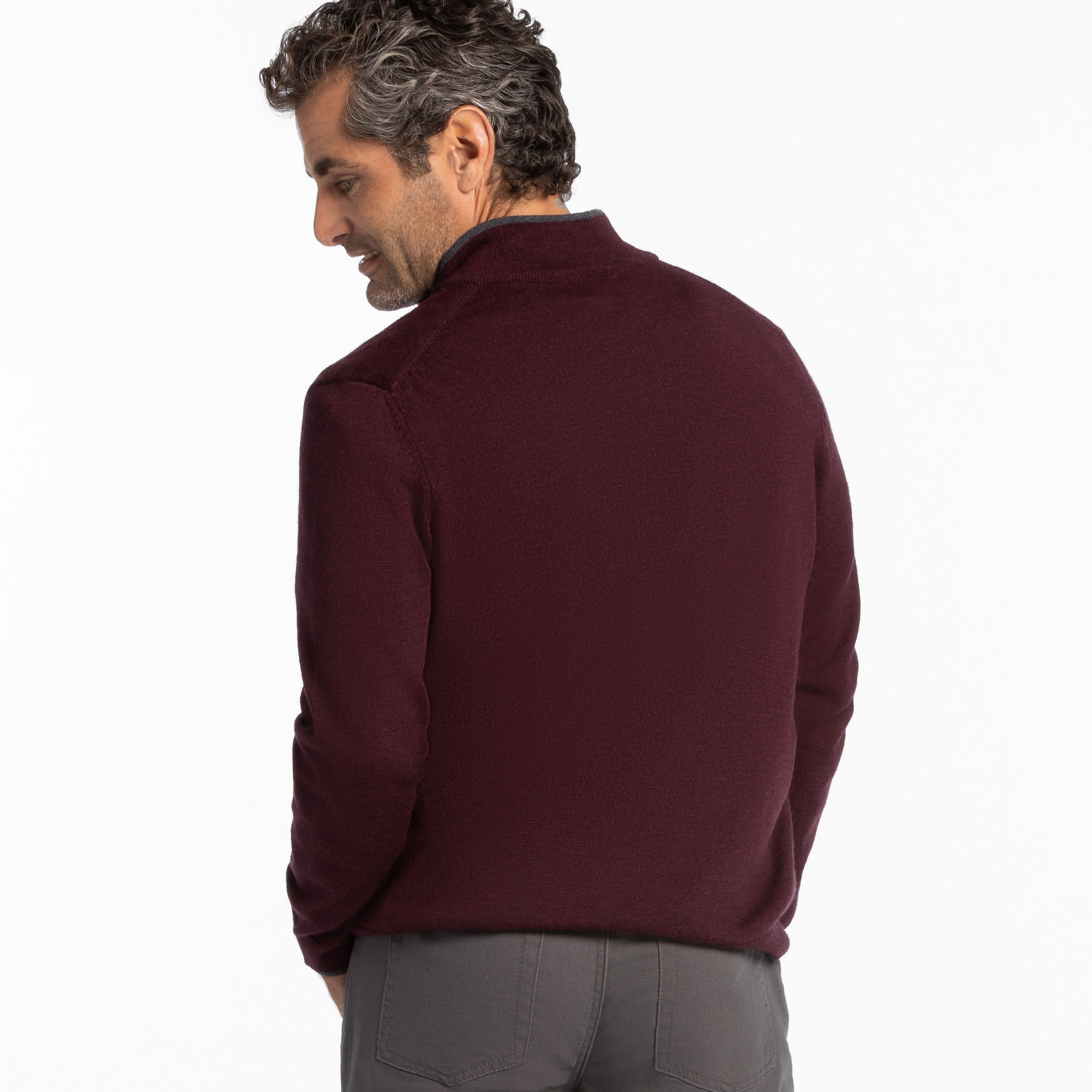 Burgundy Merino Quarter-Zip Sweater - Image 3