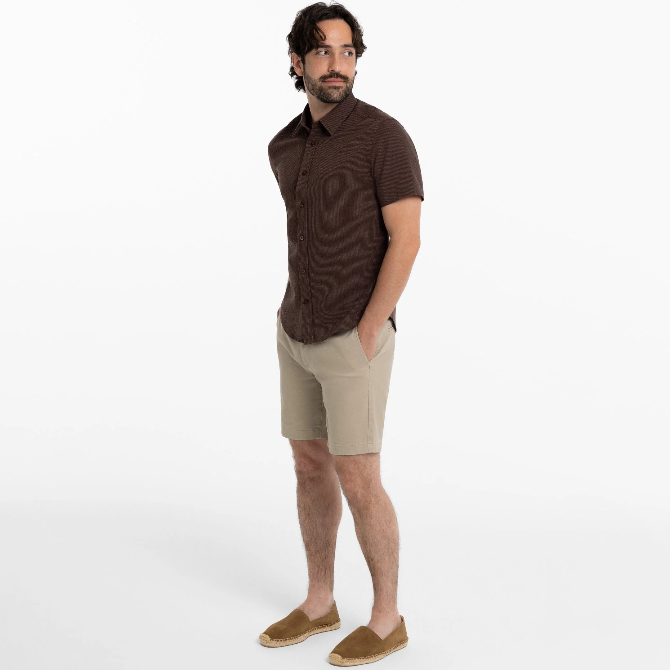 Burgundy Stripes Linen Short Sleeve Shirt - Image 2