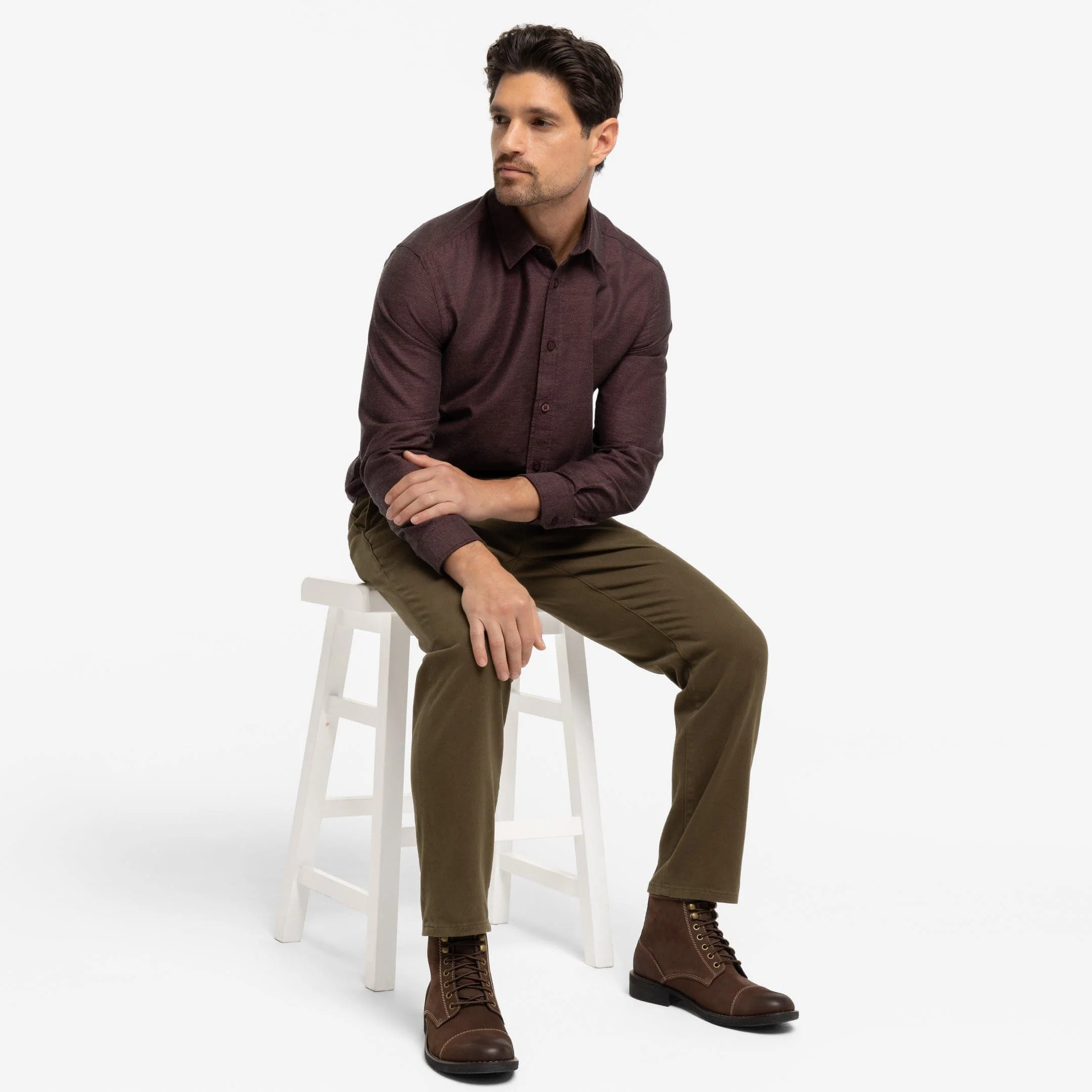 Burgundy Twill Brushed Shirt - Image 2