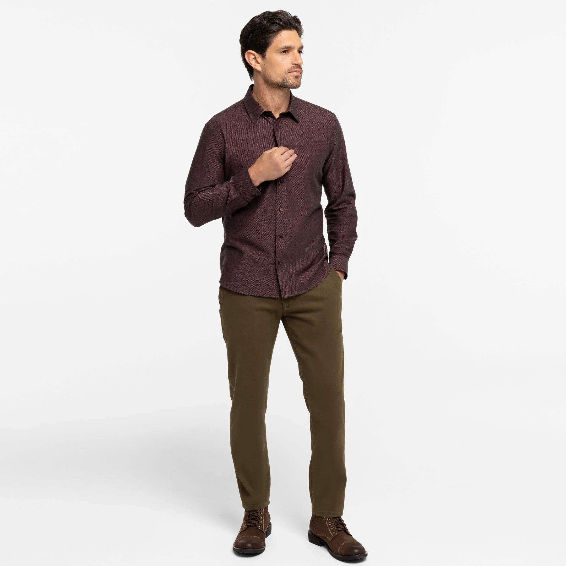 Burgundy Twill Brushed Shirt - Image 6