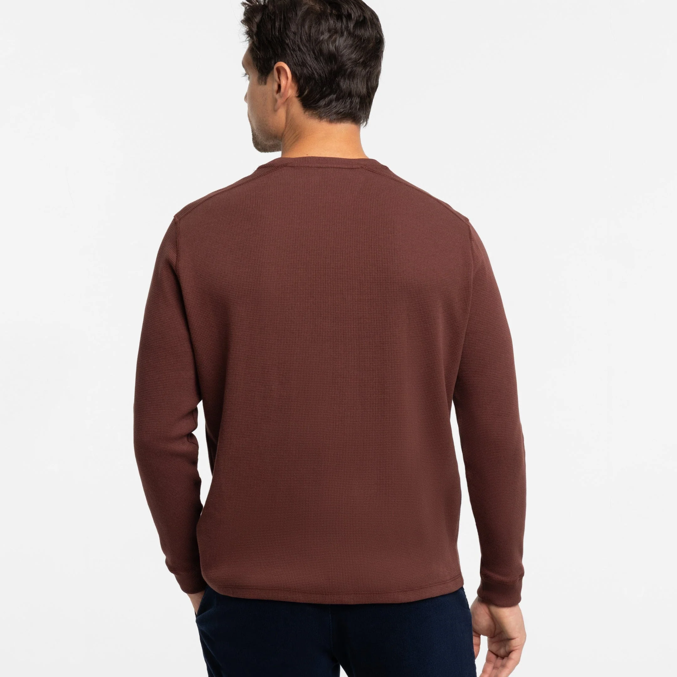 Burgundy Waffle Long Sleeve Crew Neck Tee - Image 3