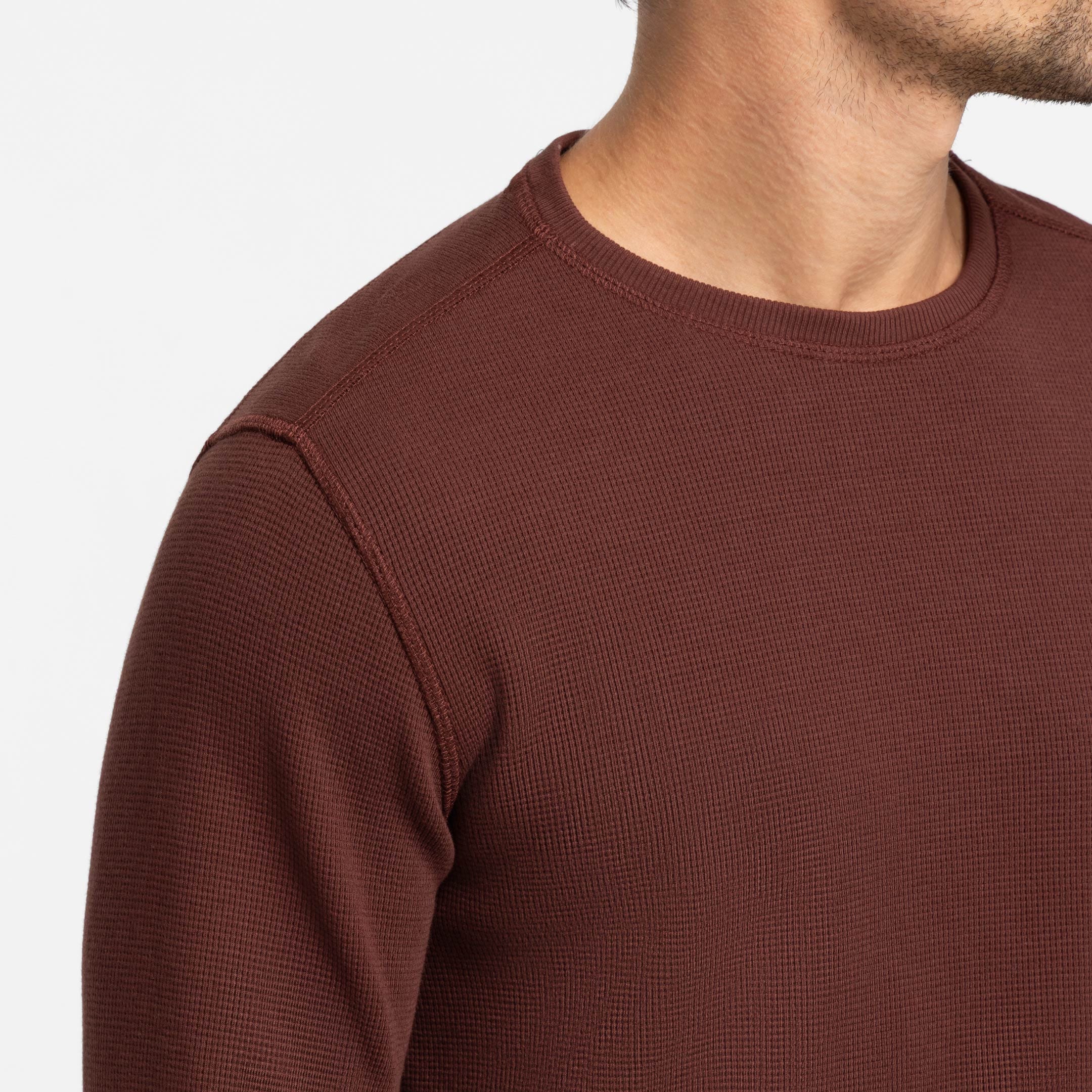 Burgundy Waffle Long Sleeve Crew Neck Tee - Image 4