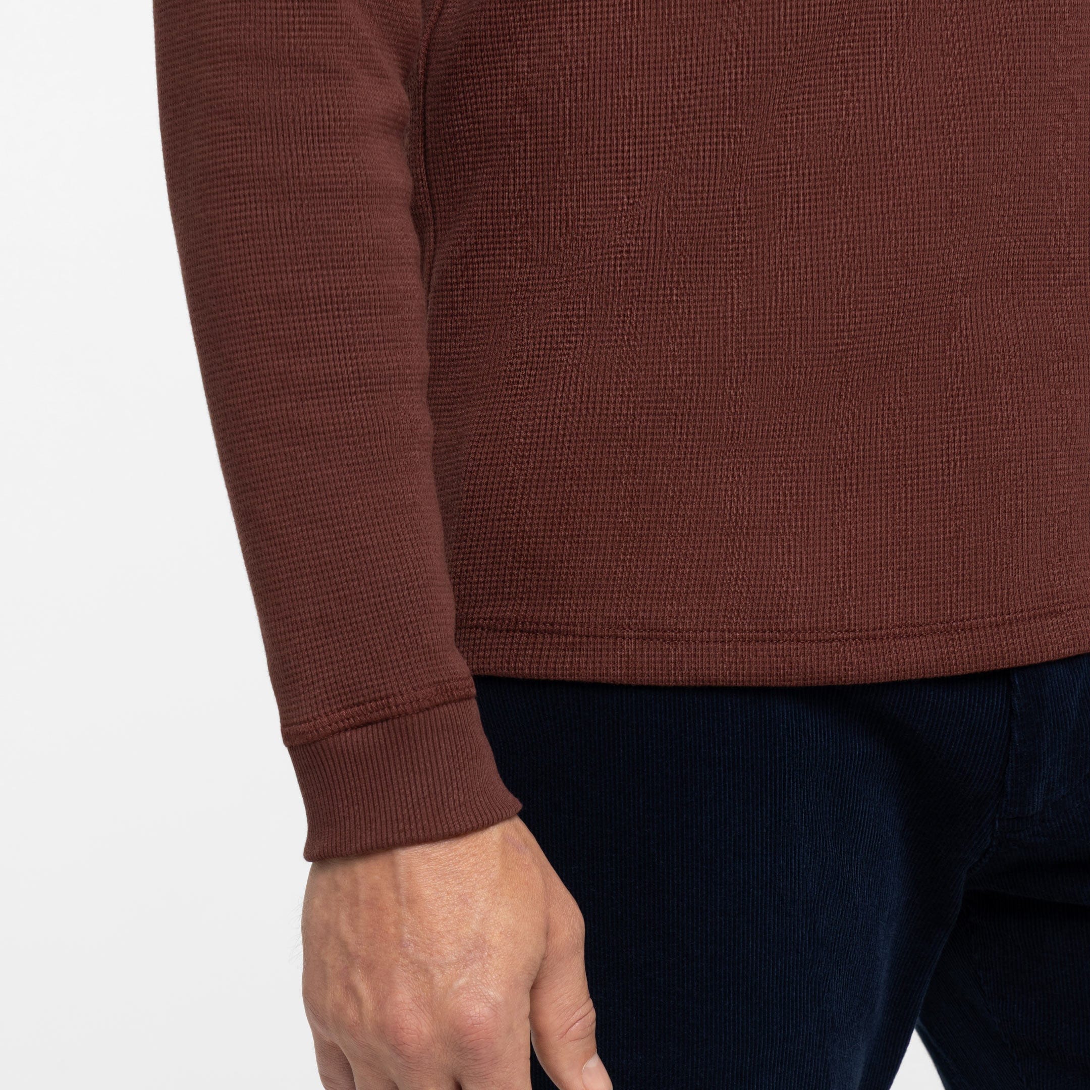 Burgundy Waffle Long Sleeve Crew Neck Tee - Image 5