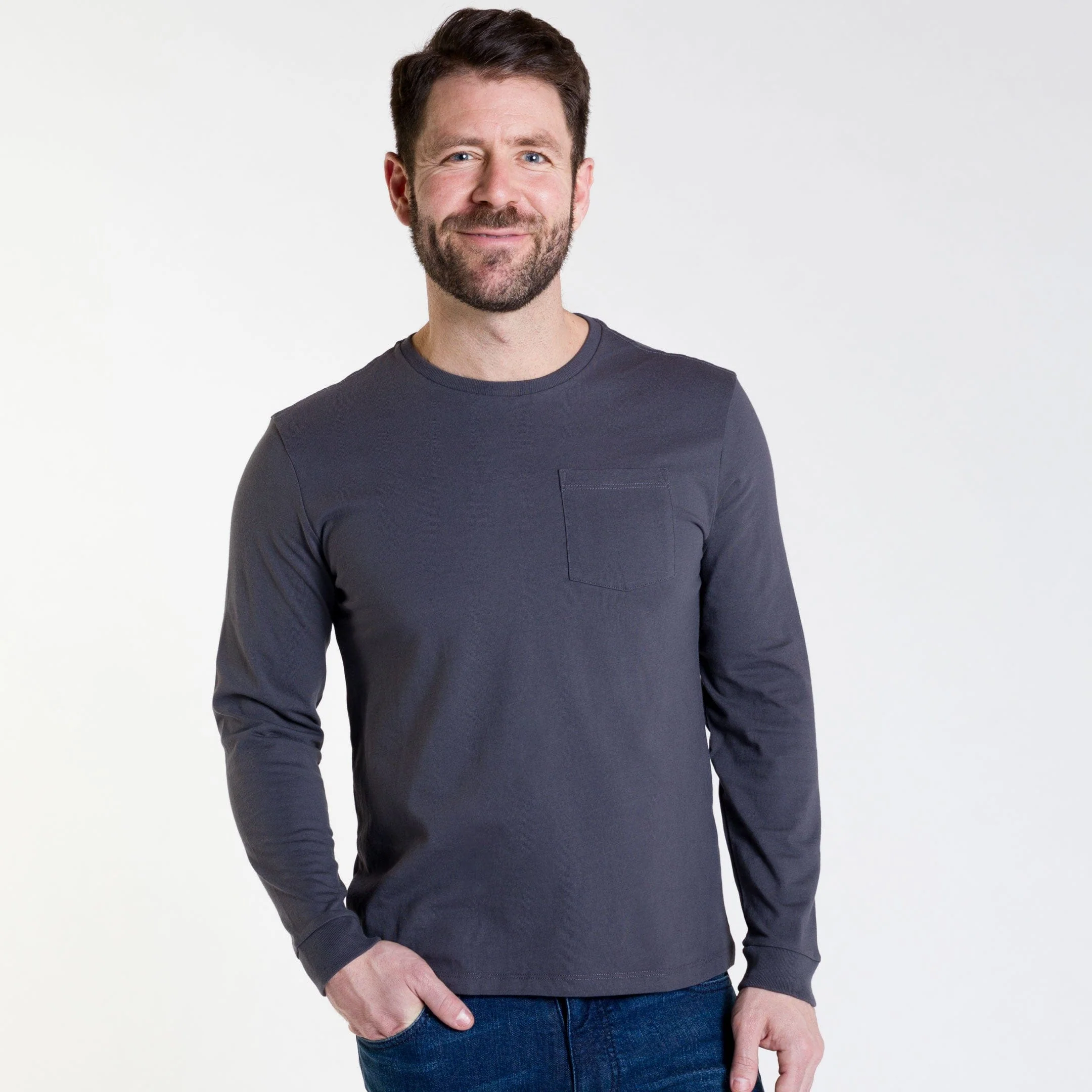 Charcoal Long Sleeve Pima Cotton Crew Neck Tee - Image 6