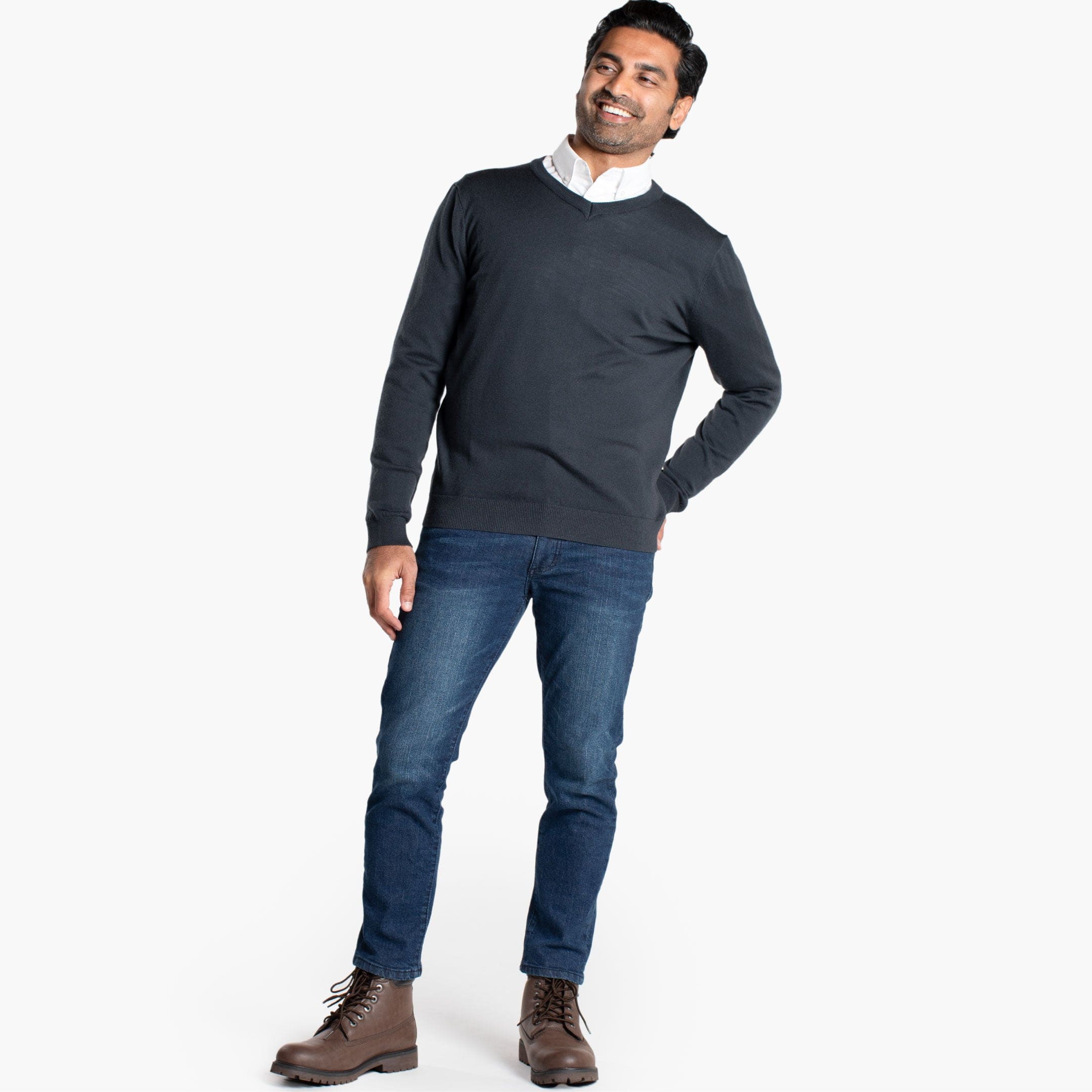 Charcoal Merino V-Neck Sweater - Image 2