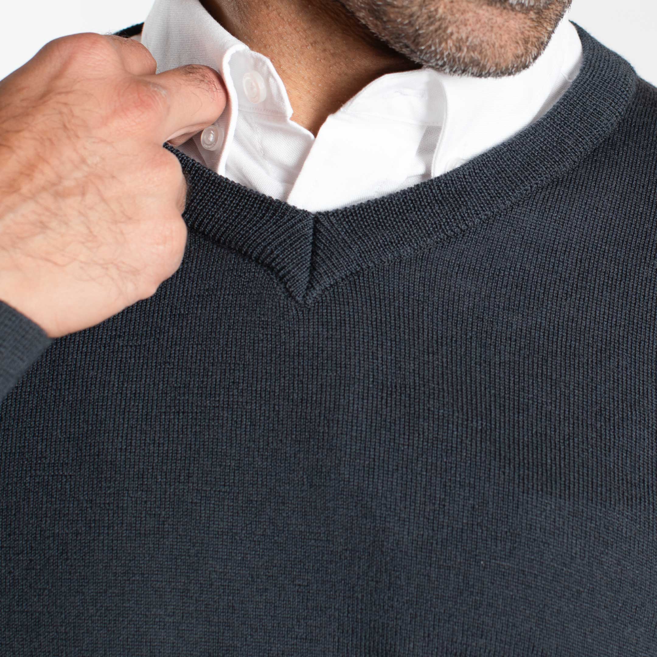 Charcoal Merino V-Neck Sweater - Image 3