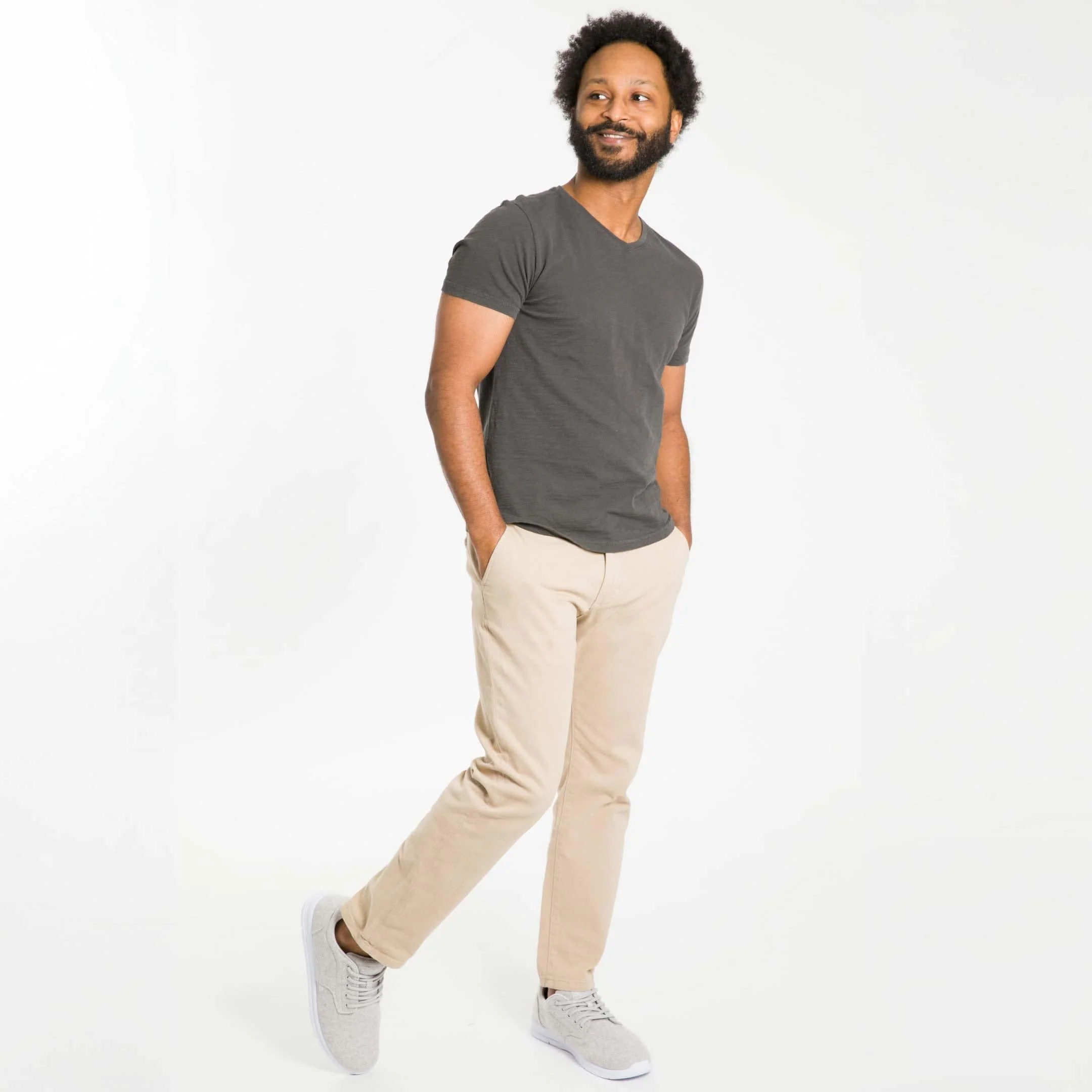 Charcoal Textured V Neck Tee - Image 2