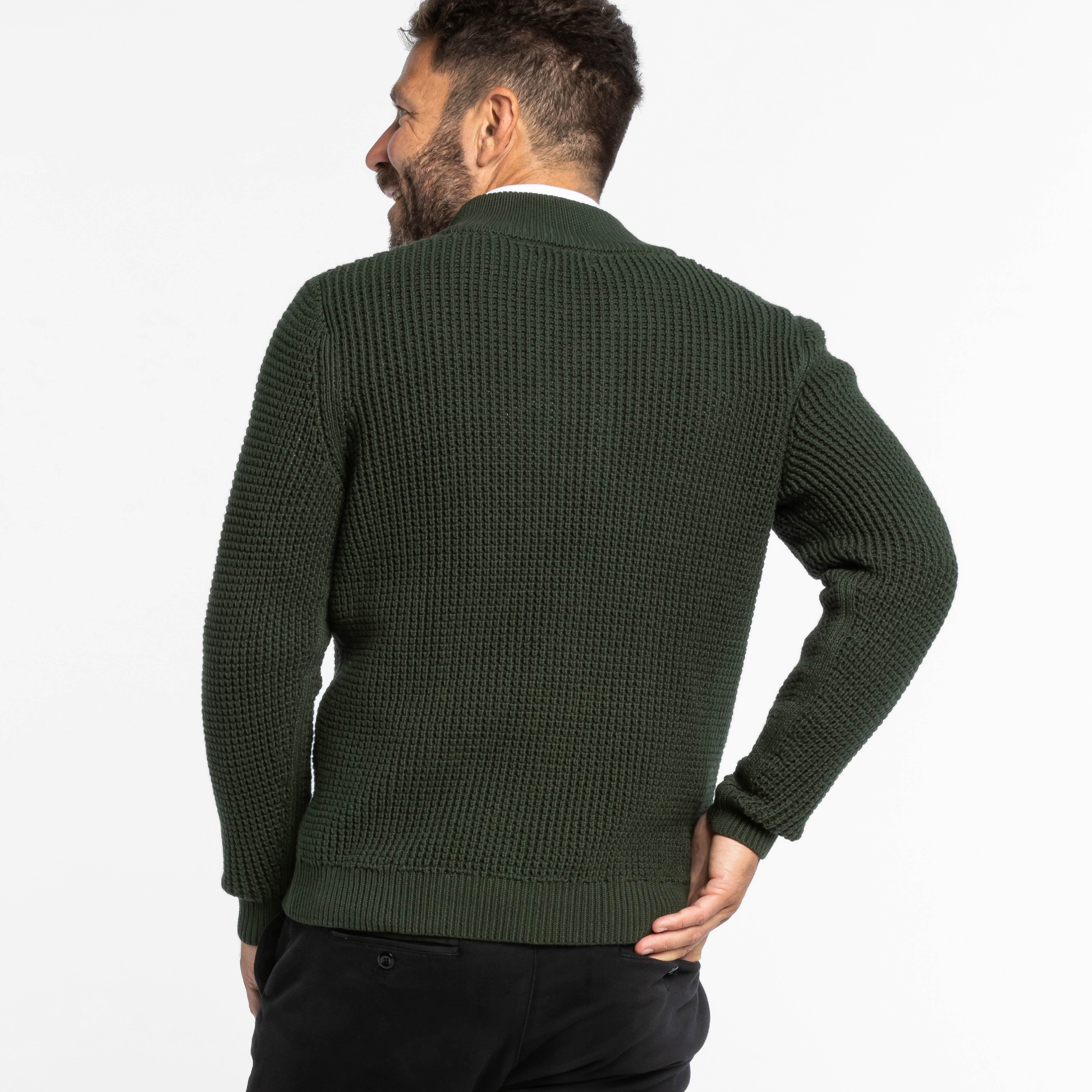 Dark Green Waffle Knit Quarter-Zip Sweater - Image 3