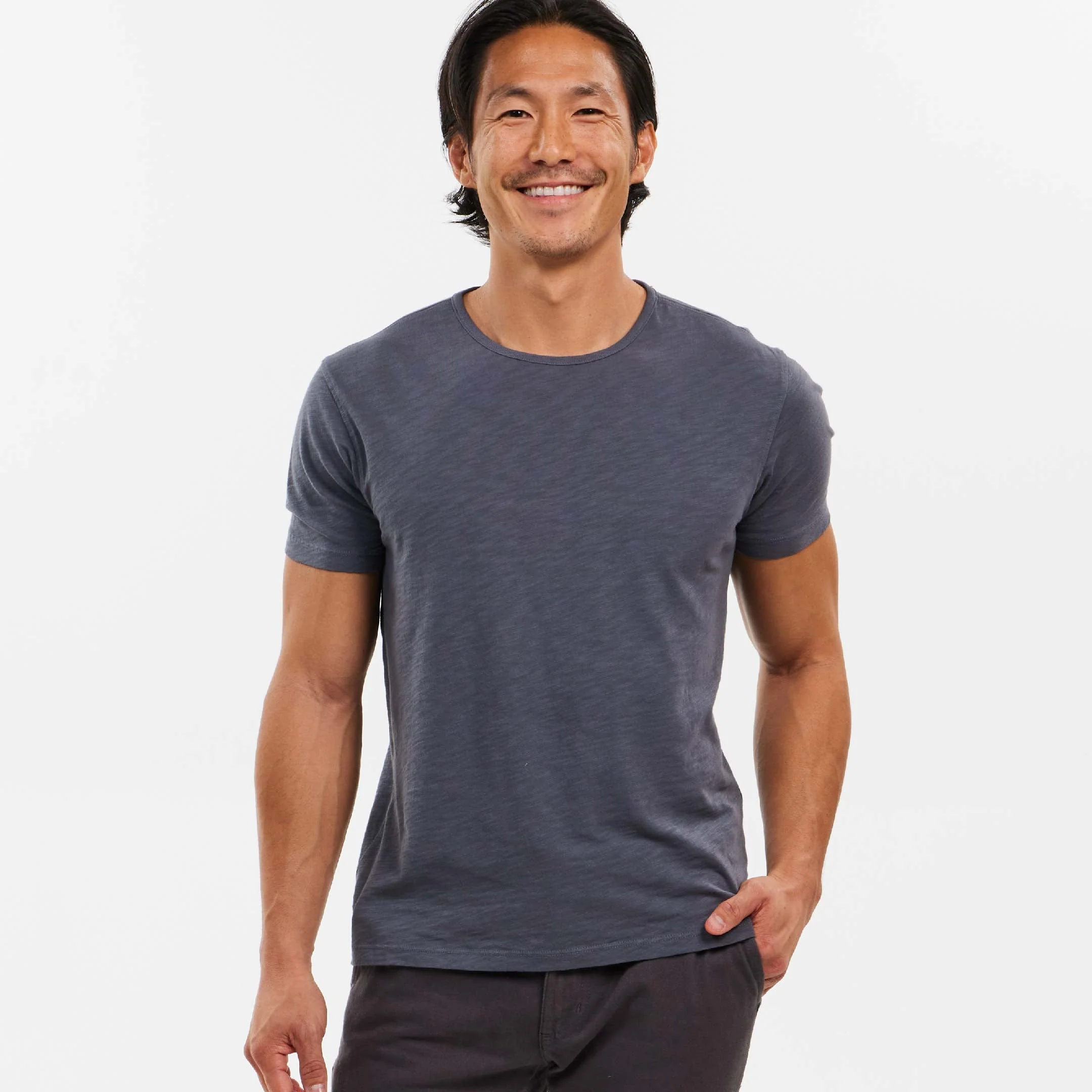 Dark Grey Textured Crew Neck Tee