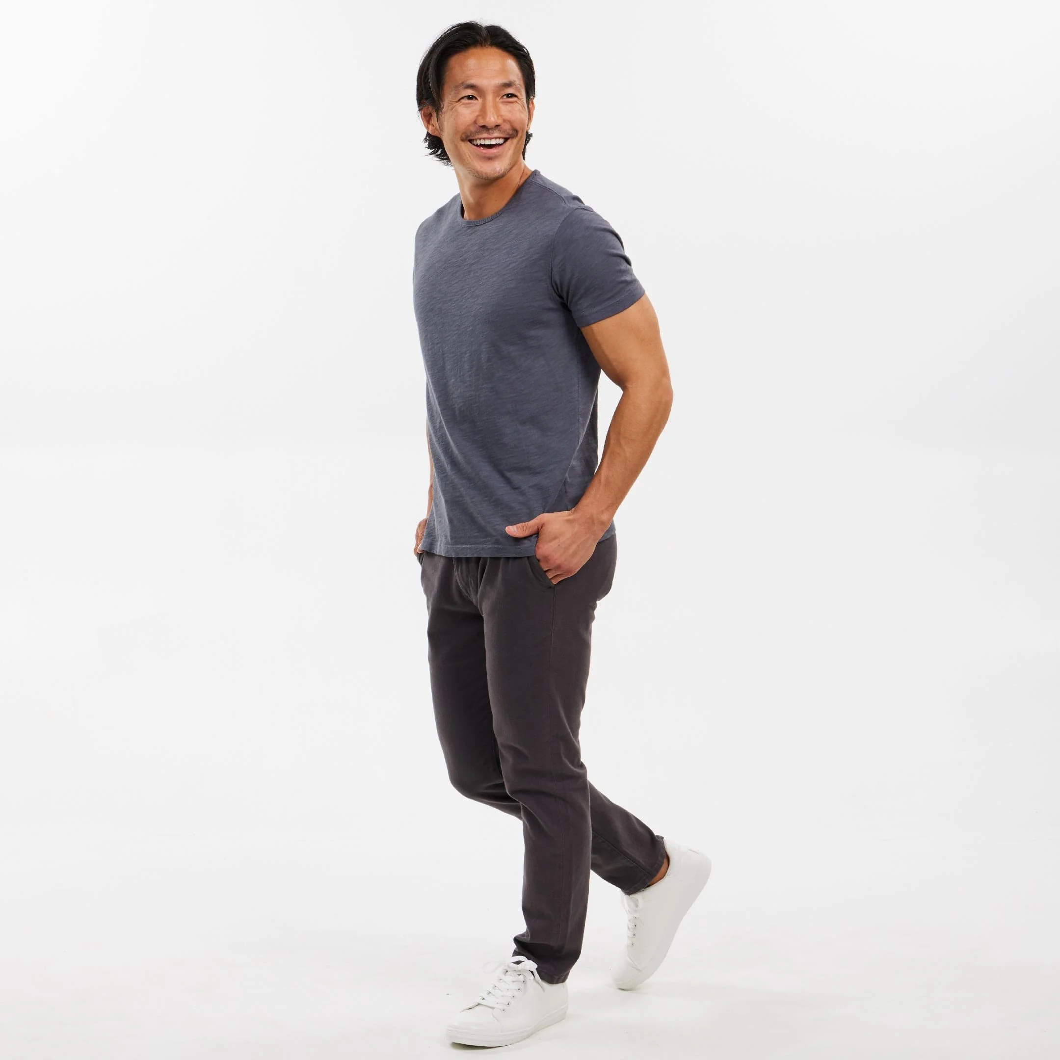Dark Grey Textured Crew Neck Tee - Image 2