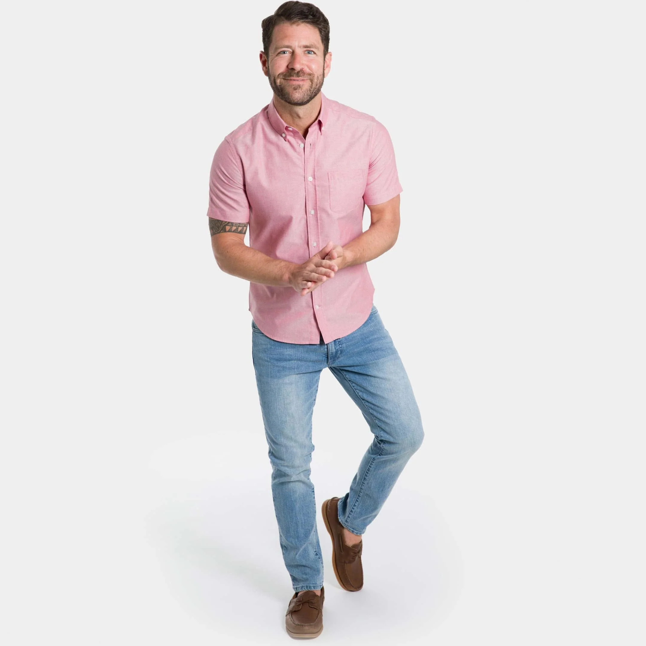 Faded Brick Oxford Wrinkle Free Short Sleeve Shirt - Image 2