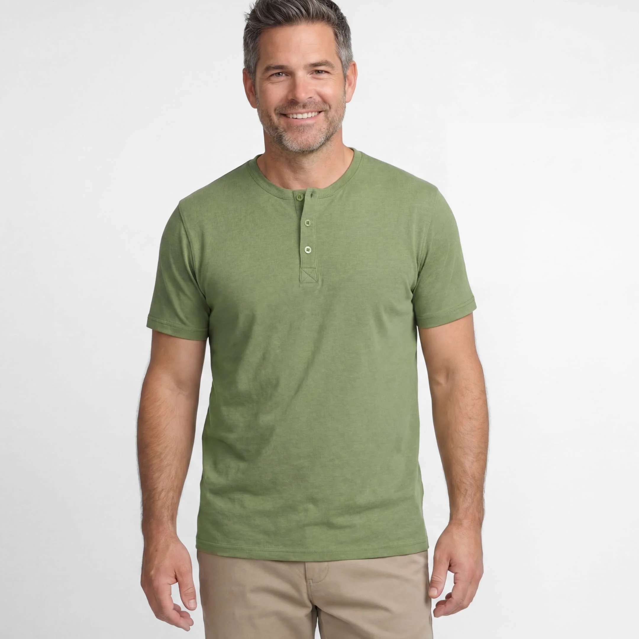 Green Melange Short Sleeve Henley