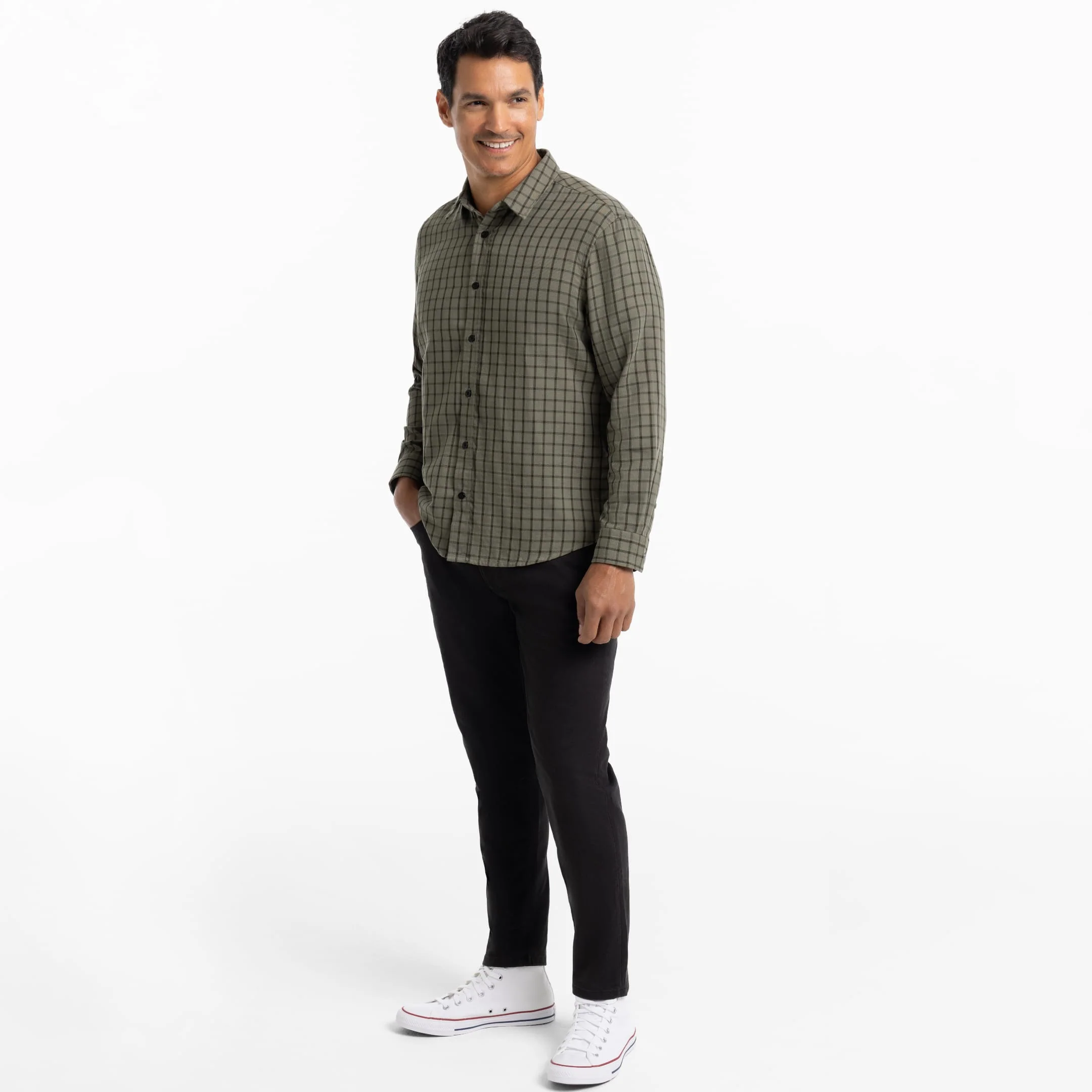 Green Windowpane Wrinkle Free Shirt - Image 2