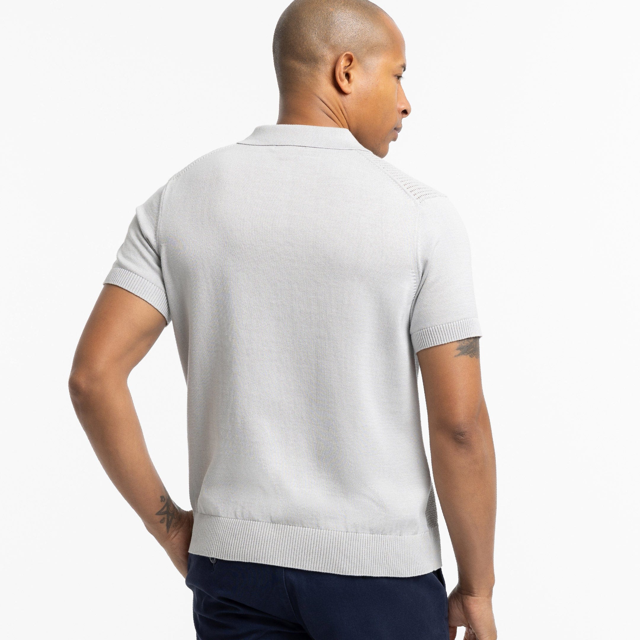 Grey Button Knit Polo - Image 3