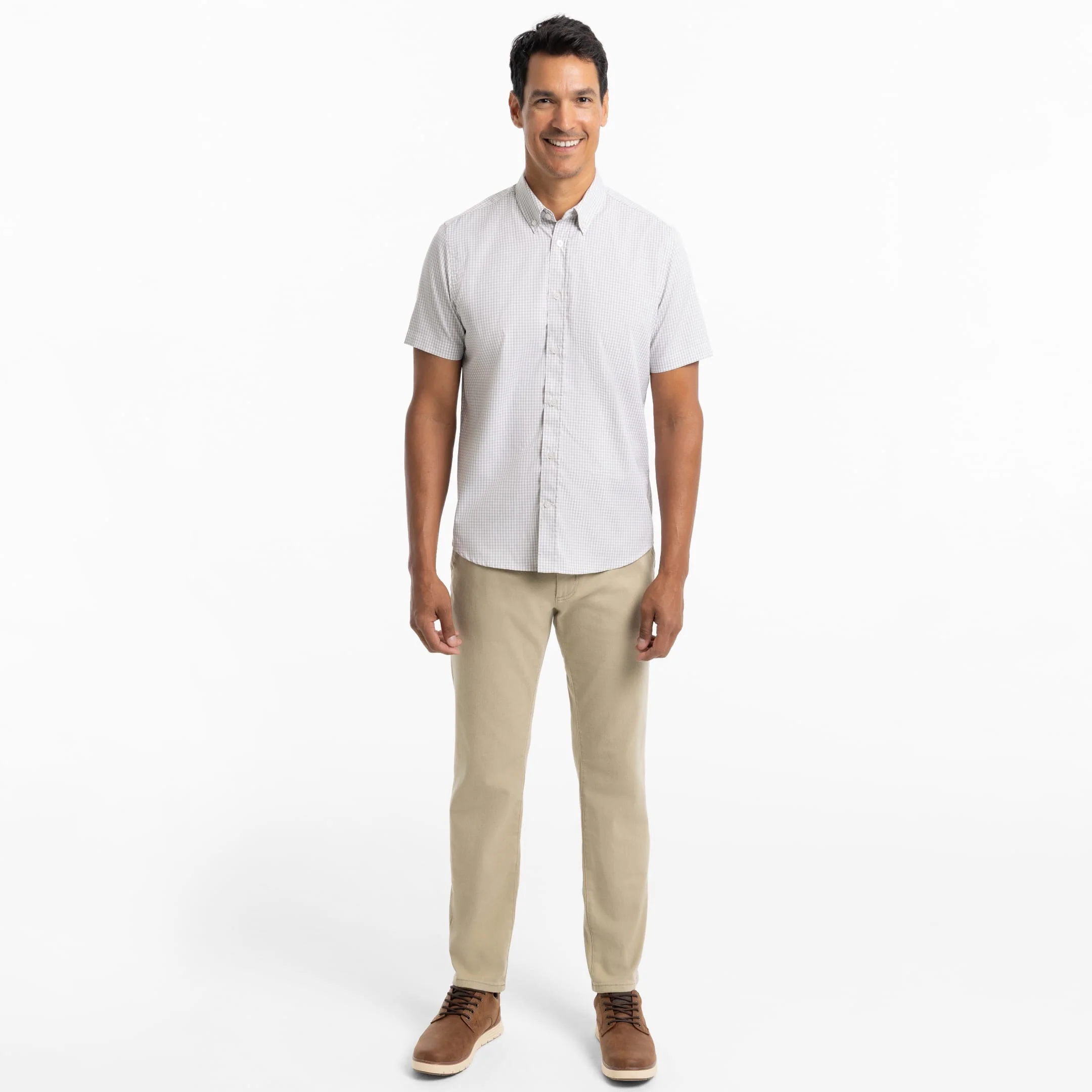 Grey Gingham Short Sleeve Wrinkle Free Shirt - Image 2