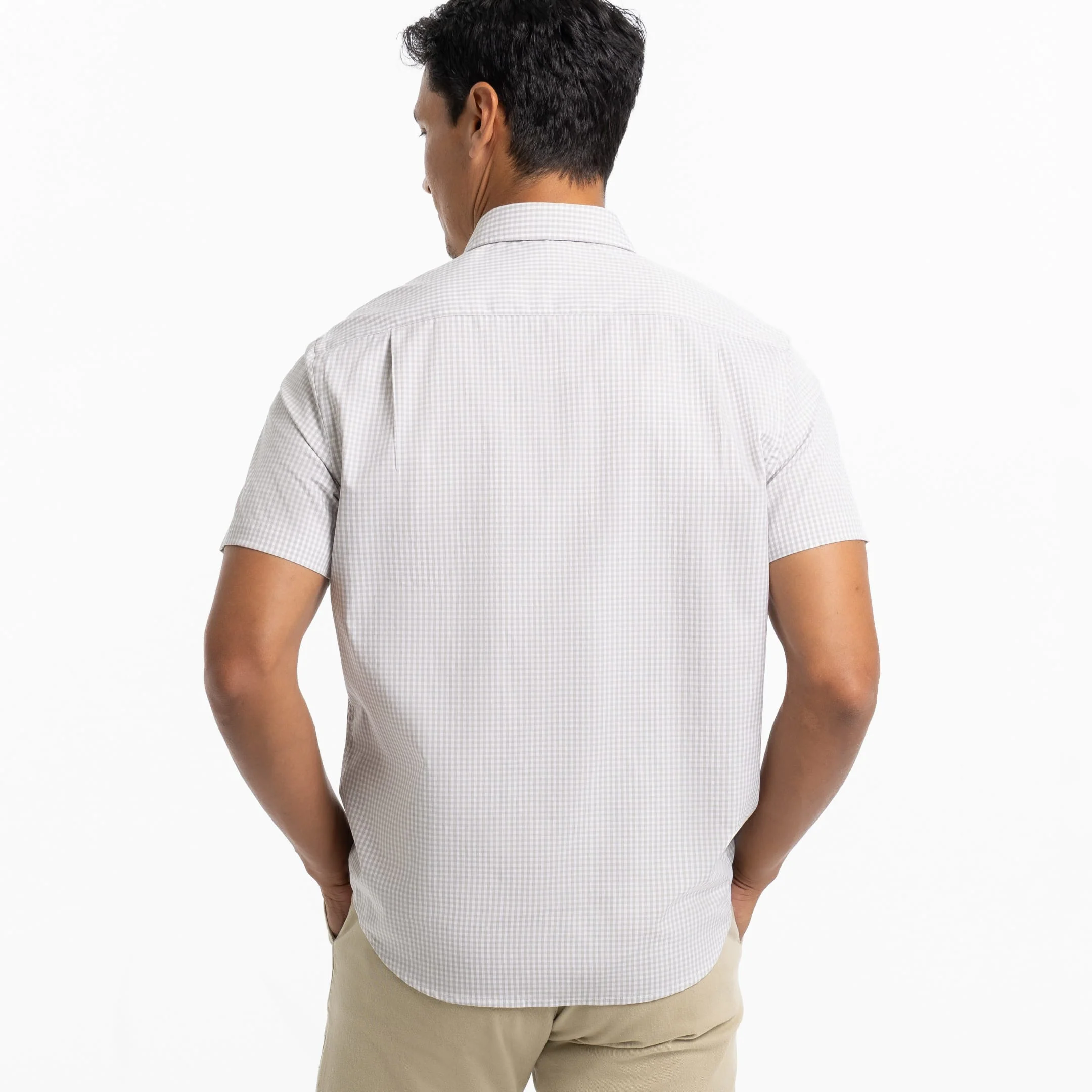 Grey Gingham Short Sleeve Wrinkle Free Shirt - Image 3