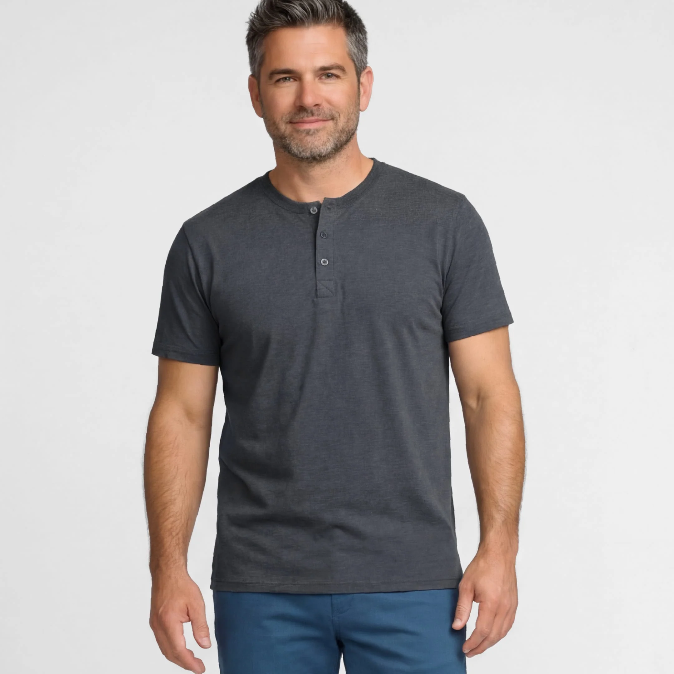 Grey Melange Short Sleeve Henley