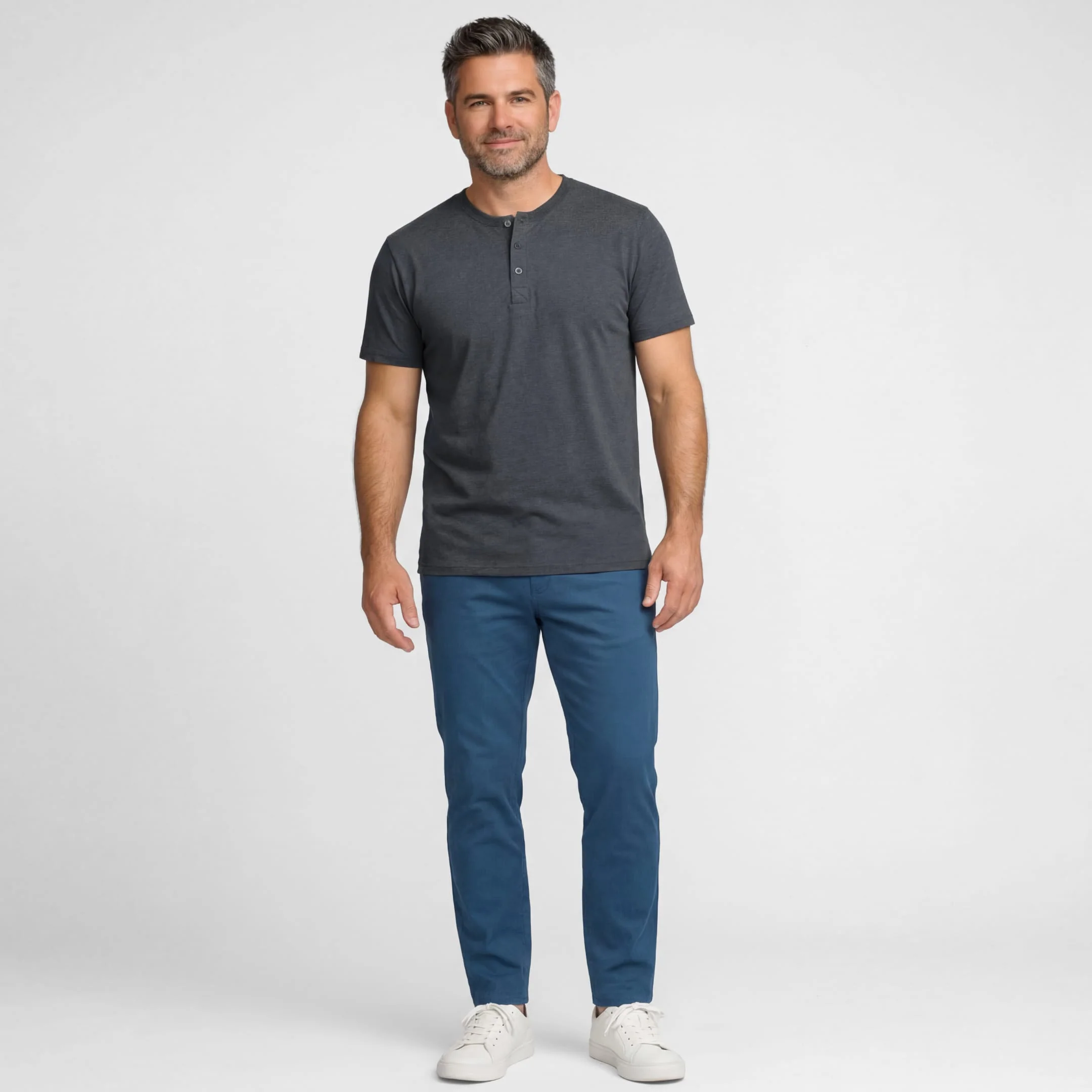 Grey Melange Short Sleeve Henley - Image 6