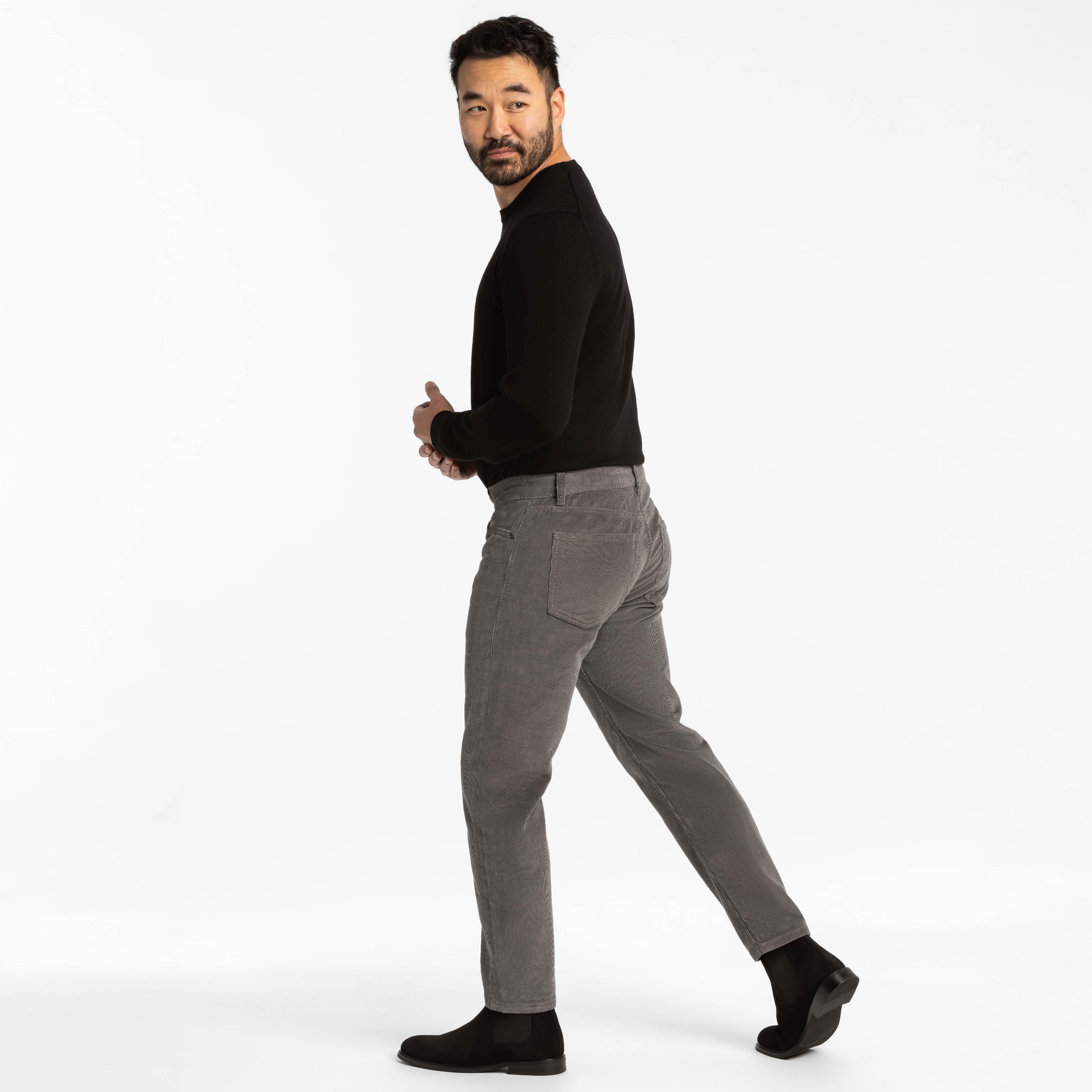 Grey Stretch Corduroy Pant - Image 2