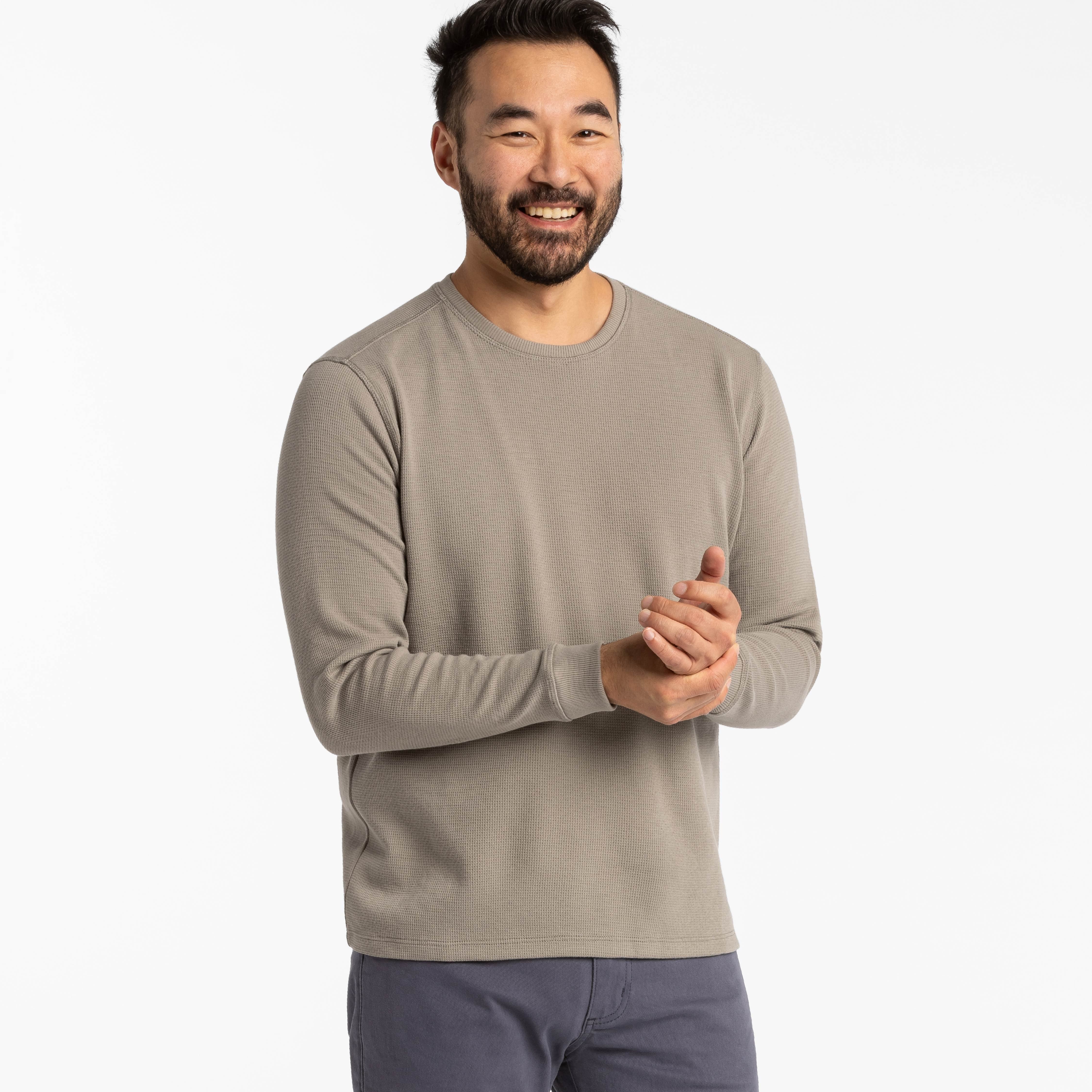 Grey Waffle Long Sleeve Crew Neck Tee