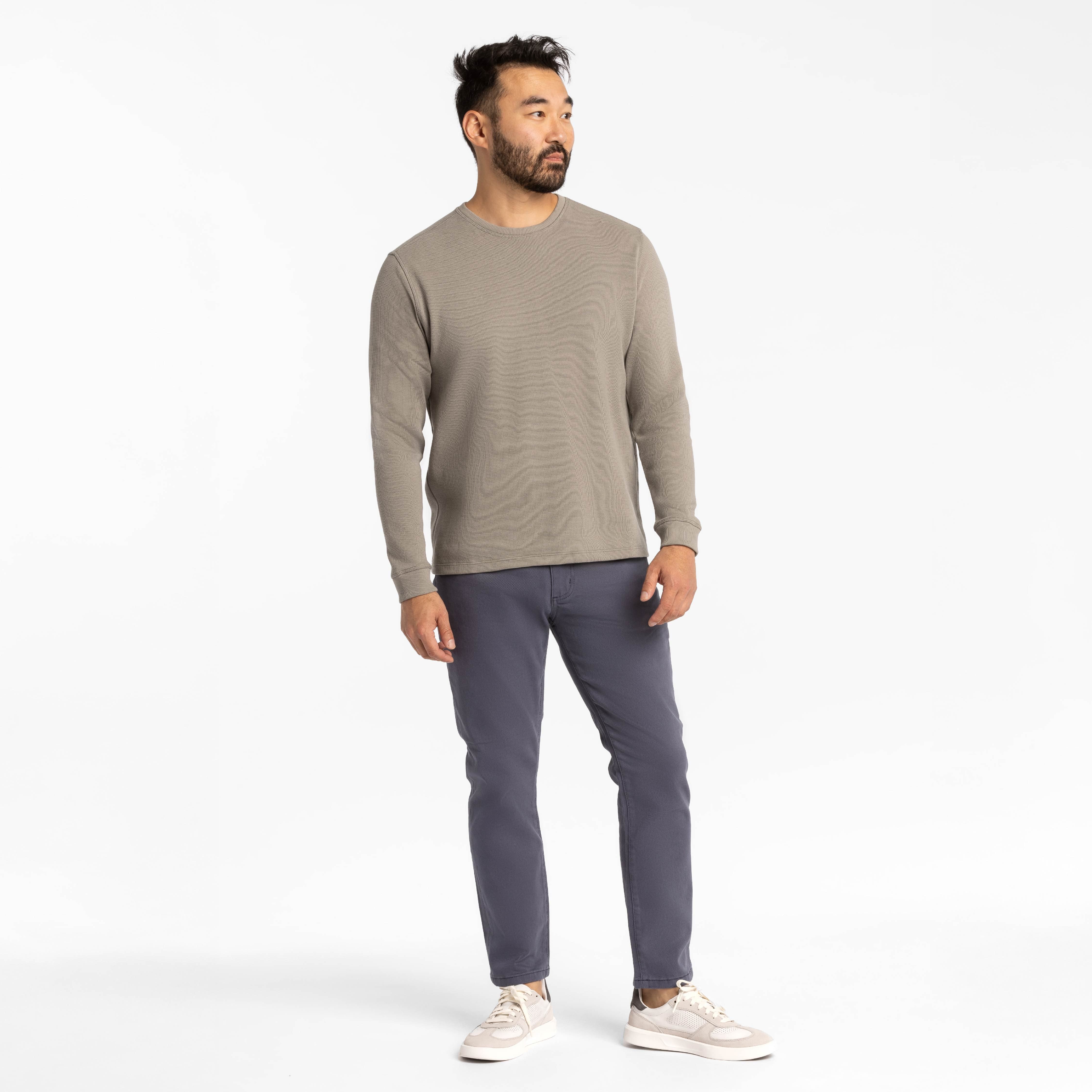 Grey Waffle Long Sleeve Crew Neck Tee - Image 2