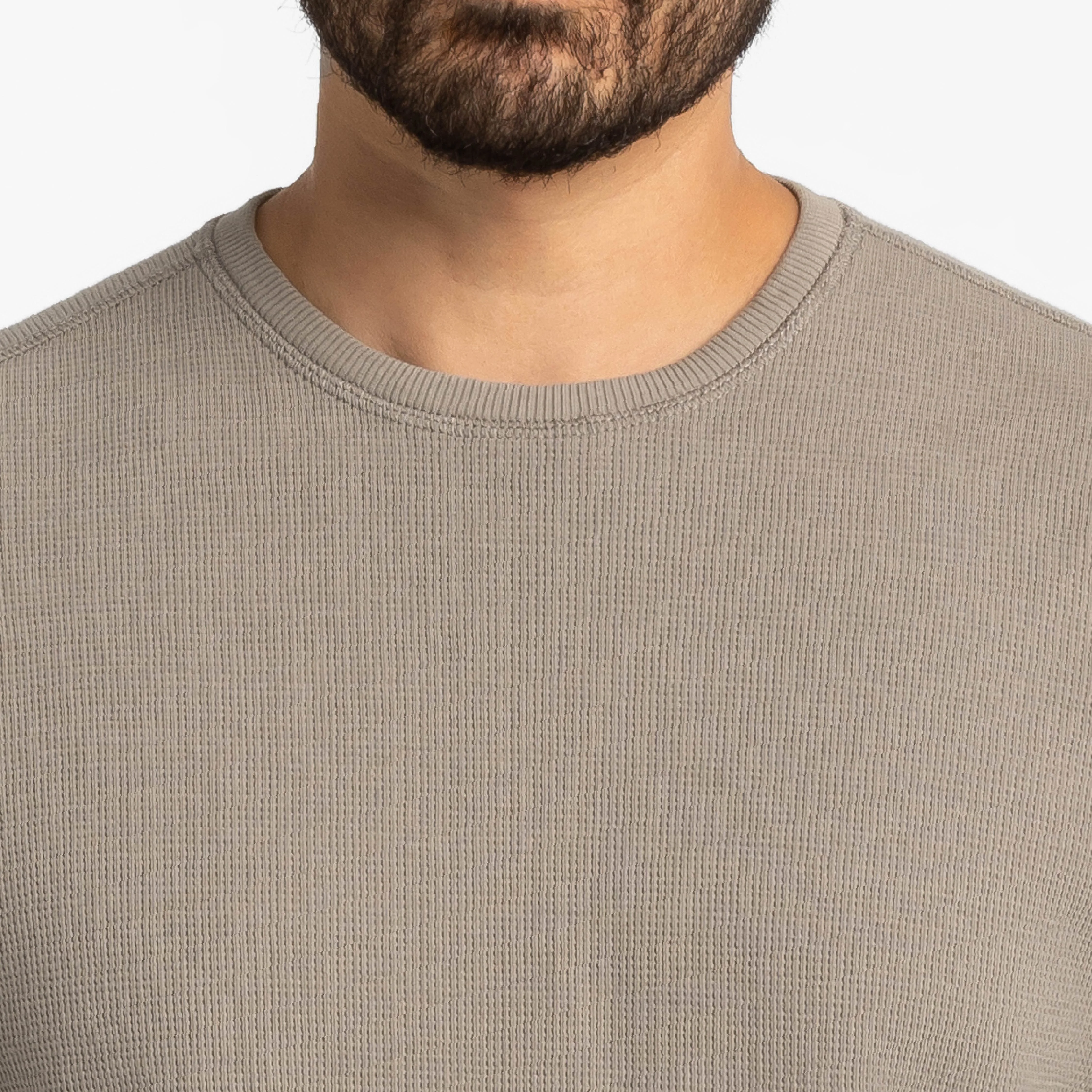 Grey Waffle Long Sleeve Crew Neck Tee - Image 5