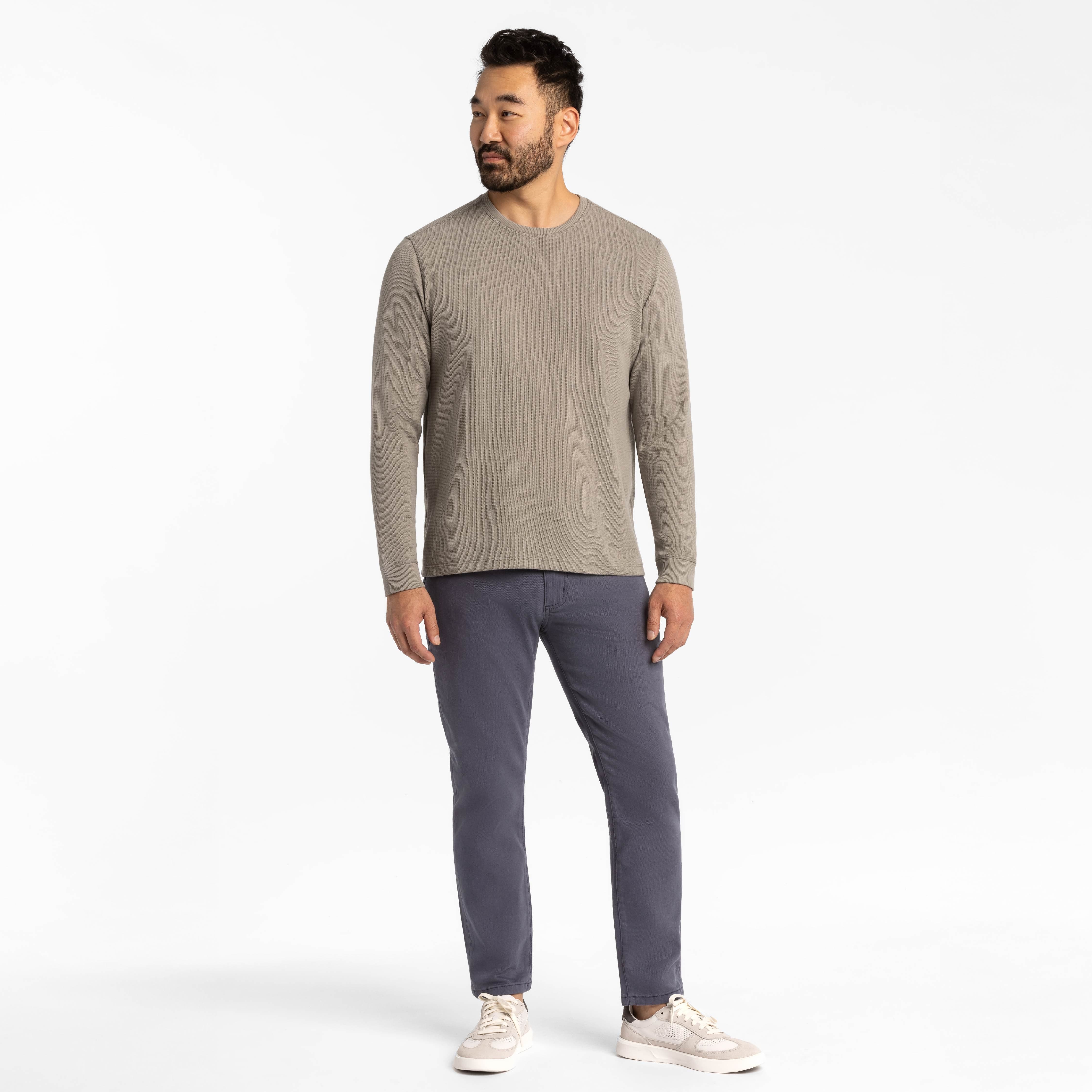 Grey Waffle Long Sleeve Crew Neck Tee - Image 6