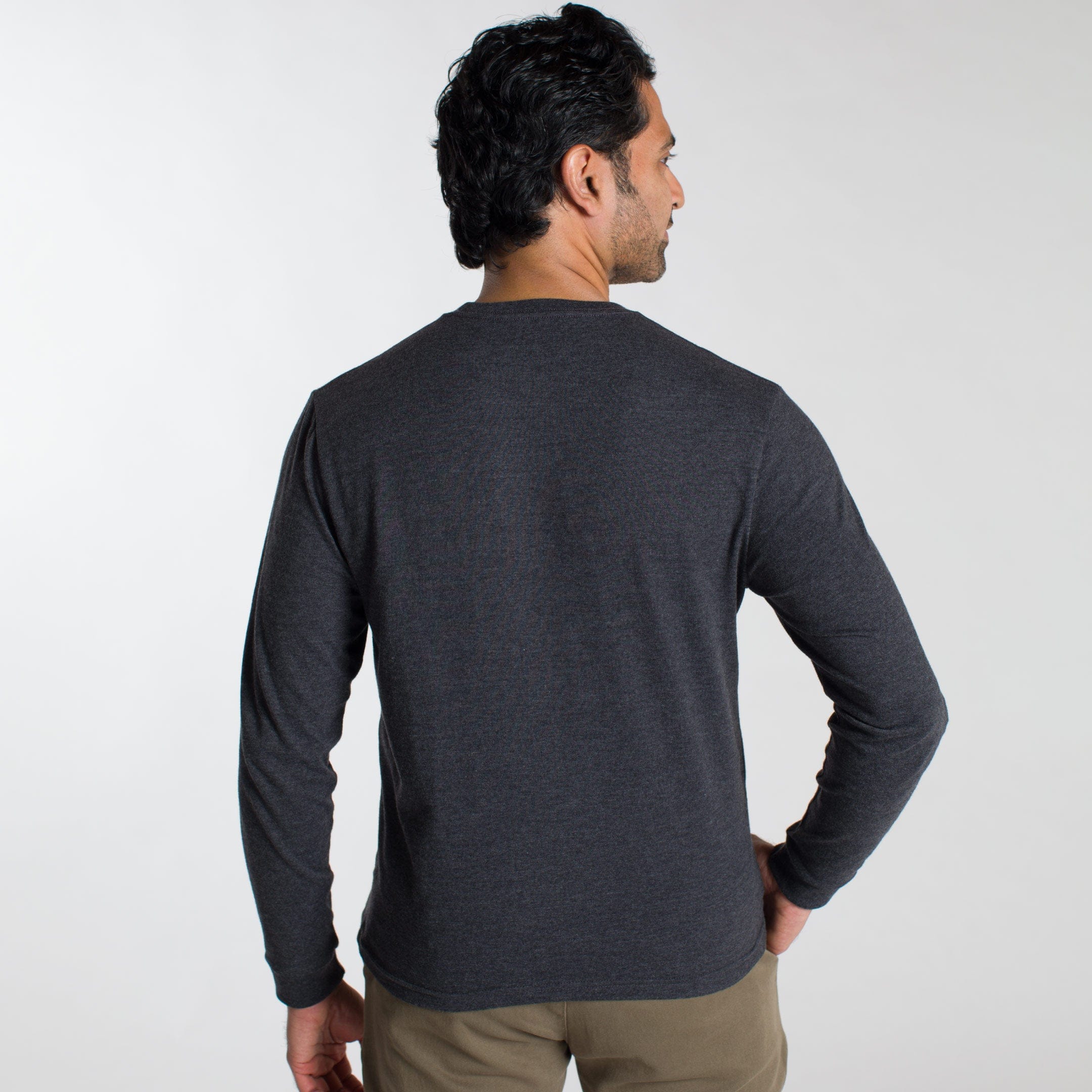 Heather Black Long Sleeve Pocket Tee - Image 3