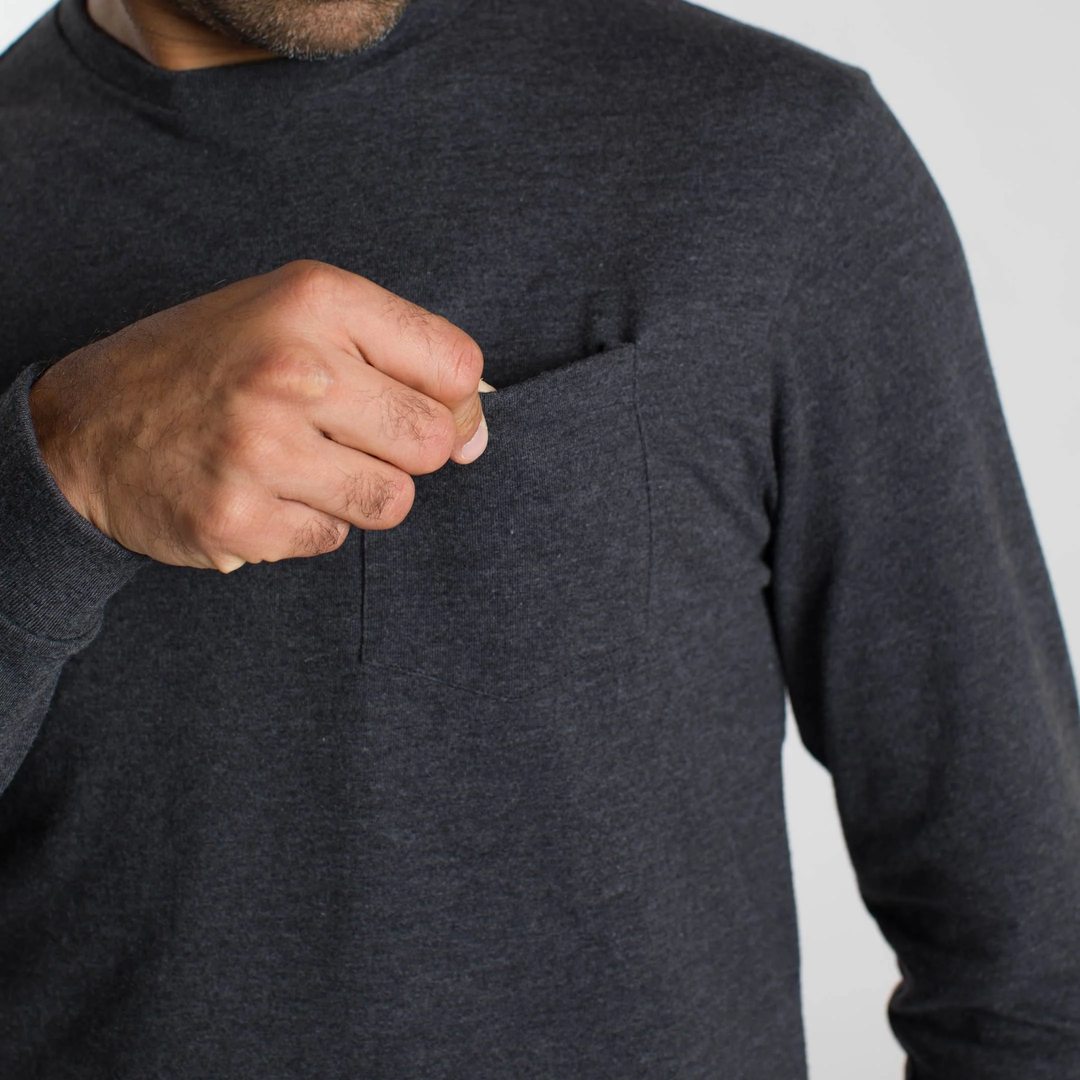 Heather Black Long Sleeve Pocket Tee - Image 4