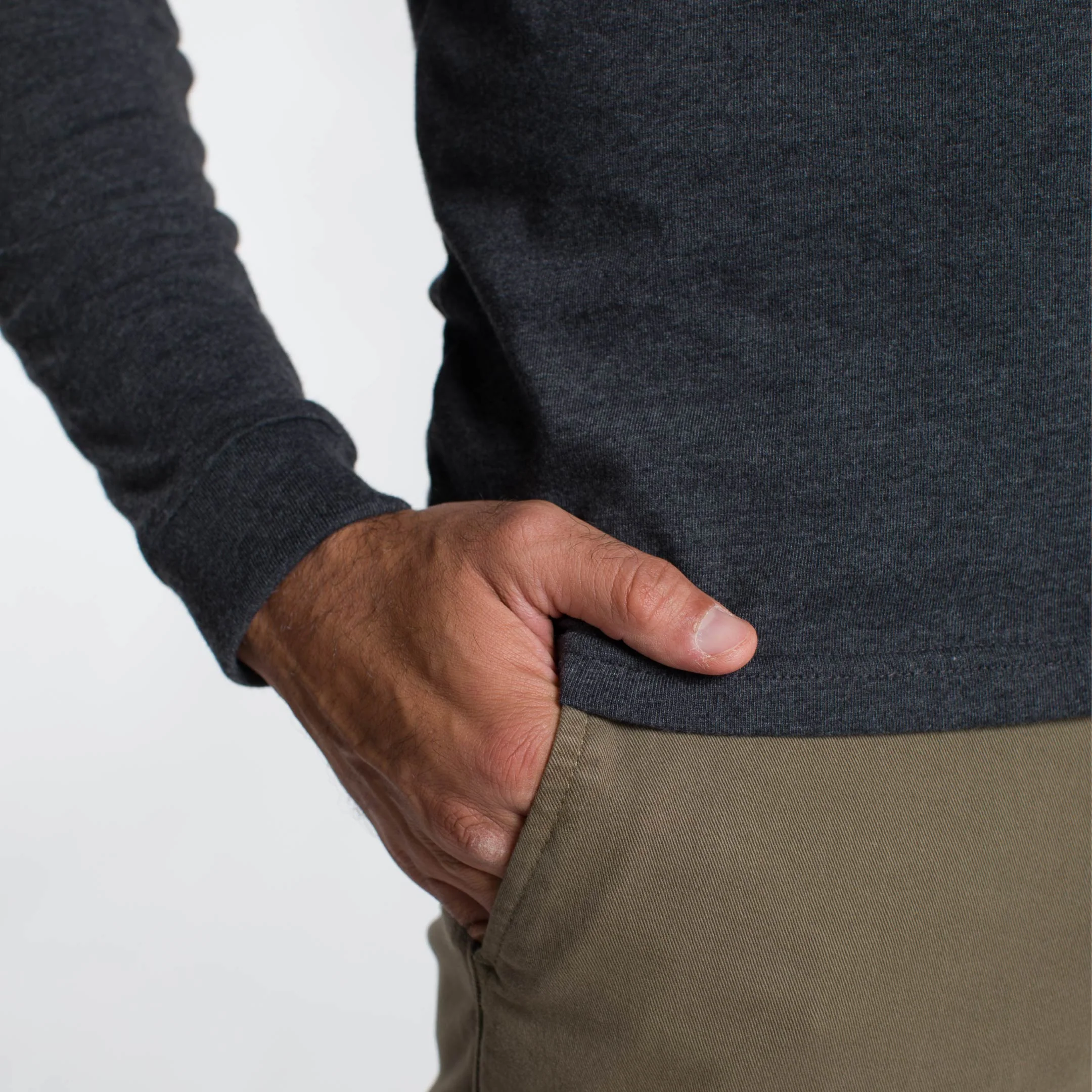 Heather Black Long Sleeve Pocket Tee - Image 5
